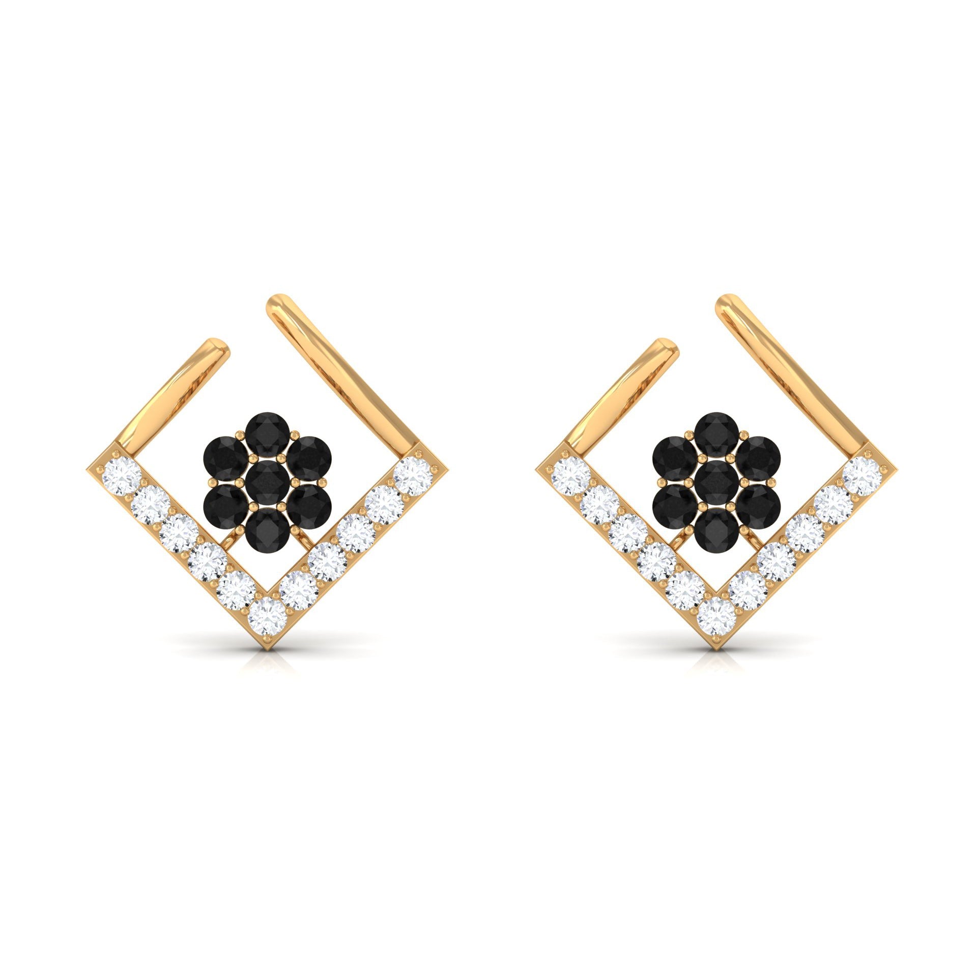 Contemporary Lab Created Black Diamond Floral Stud Earrings
