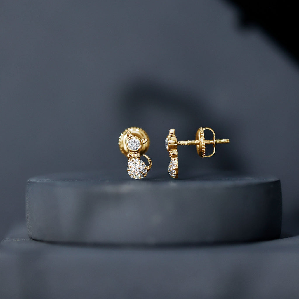 Certified Diamond Cat Kitty Earrings