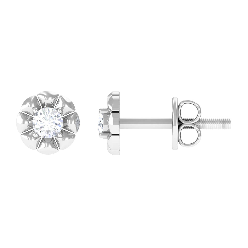 Round Diamond Floral Stud Earrings in Prong Setting