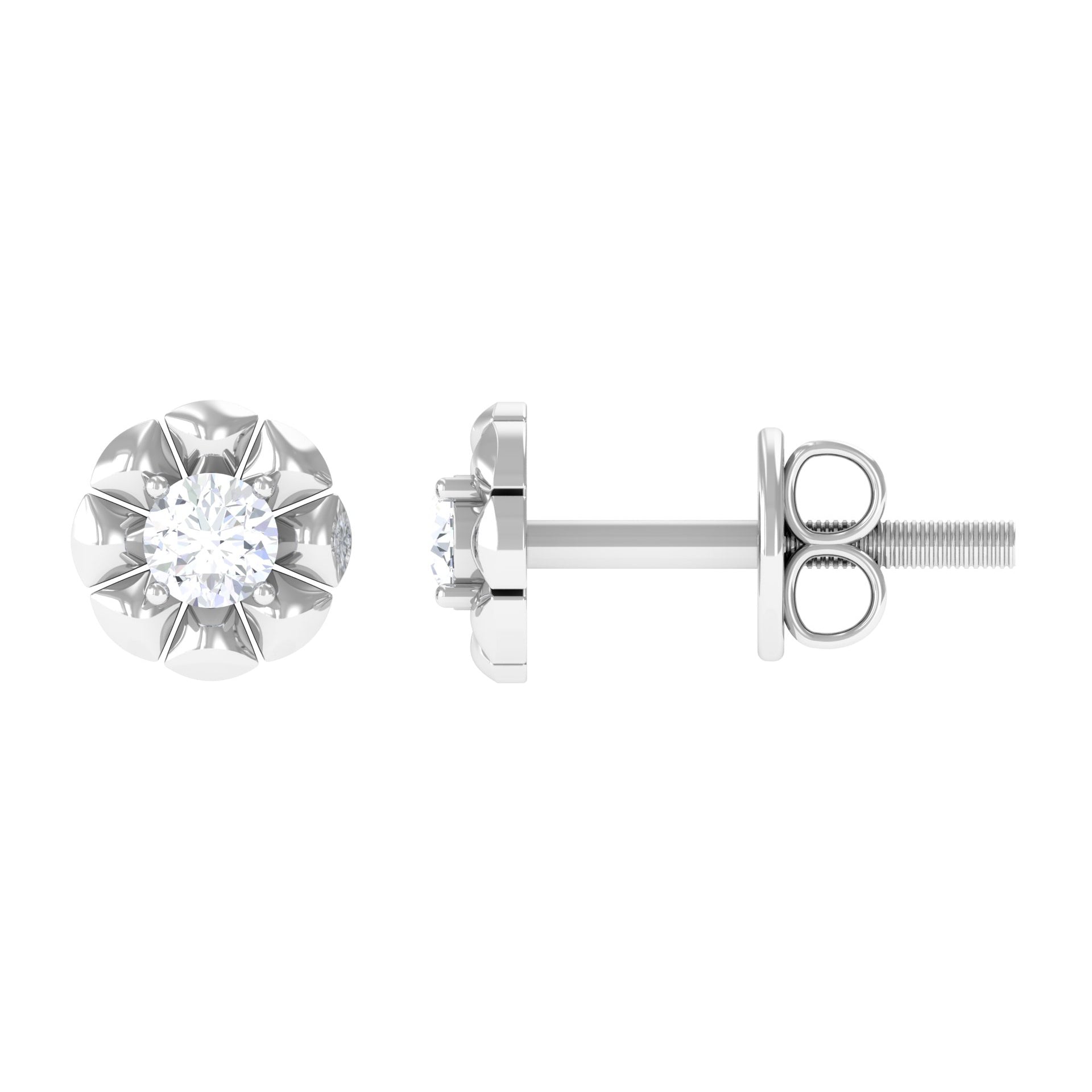 Round Diamond Floral Stud Earrings in Prong Setting