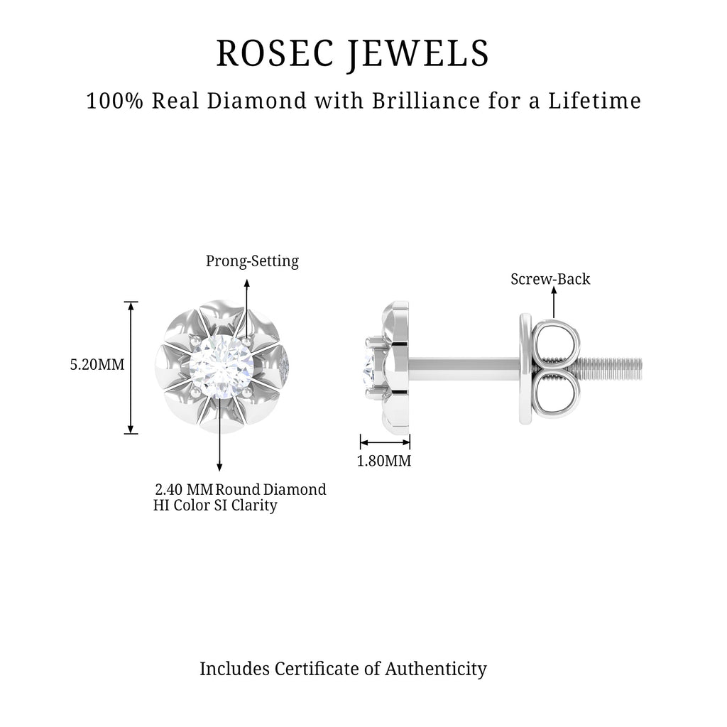 Round Diamond Floral Stud Earrings in Prong Setting