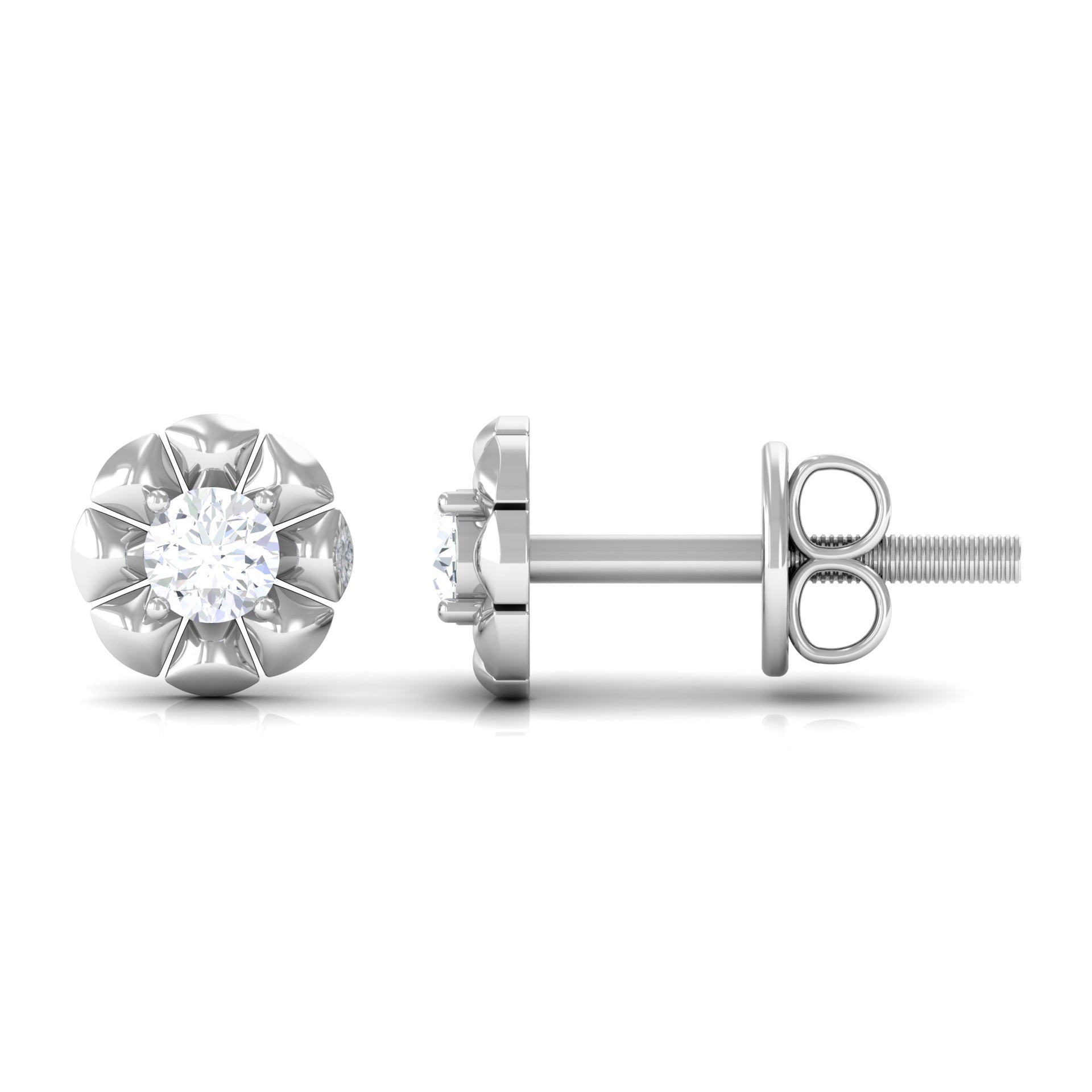 Round Diamond Floral Stud Earrings in Prong Setting