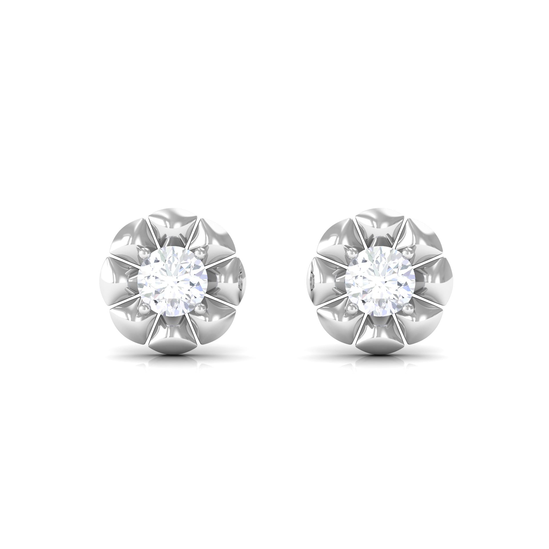 Round Diamond Floral Stud Earrings in Prong Setting