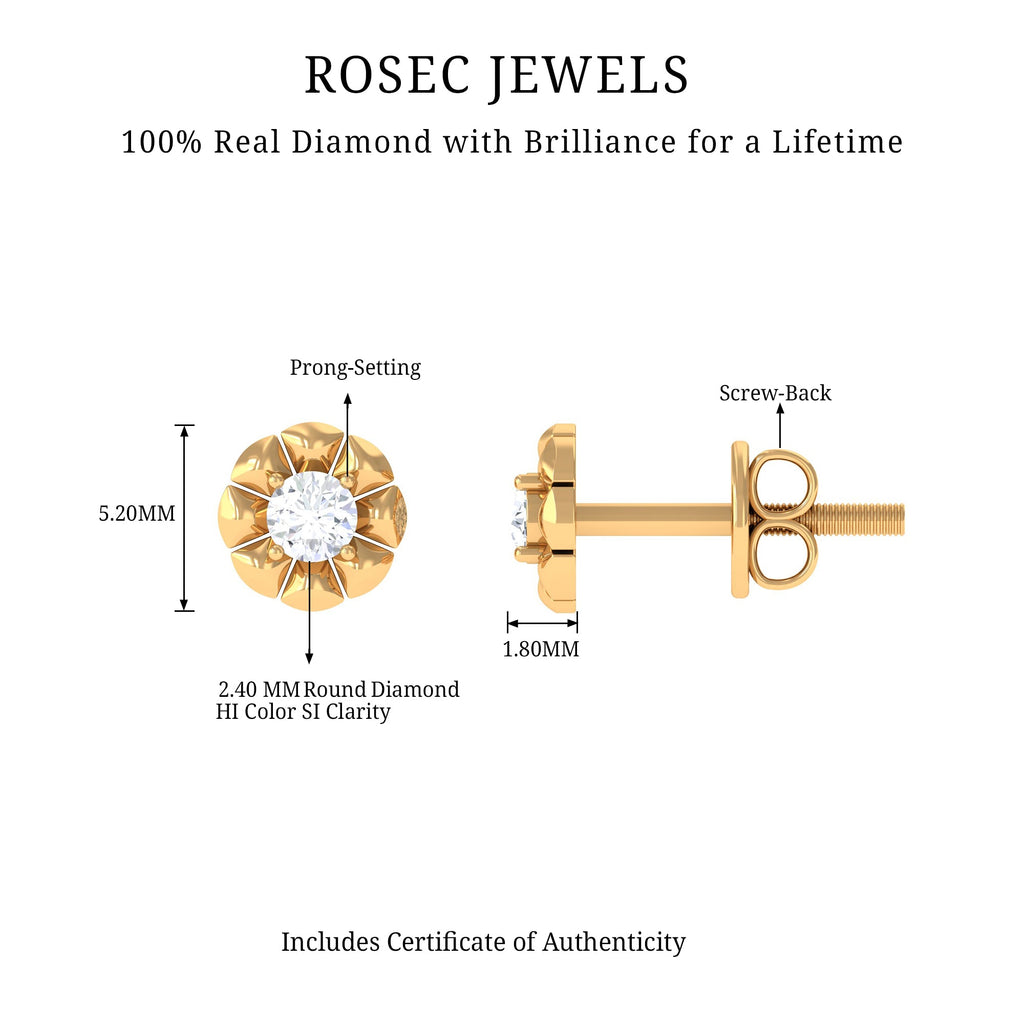 Round Diamond Floral Stud Earrings in Prong Setting