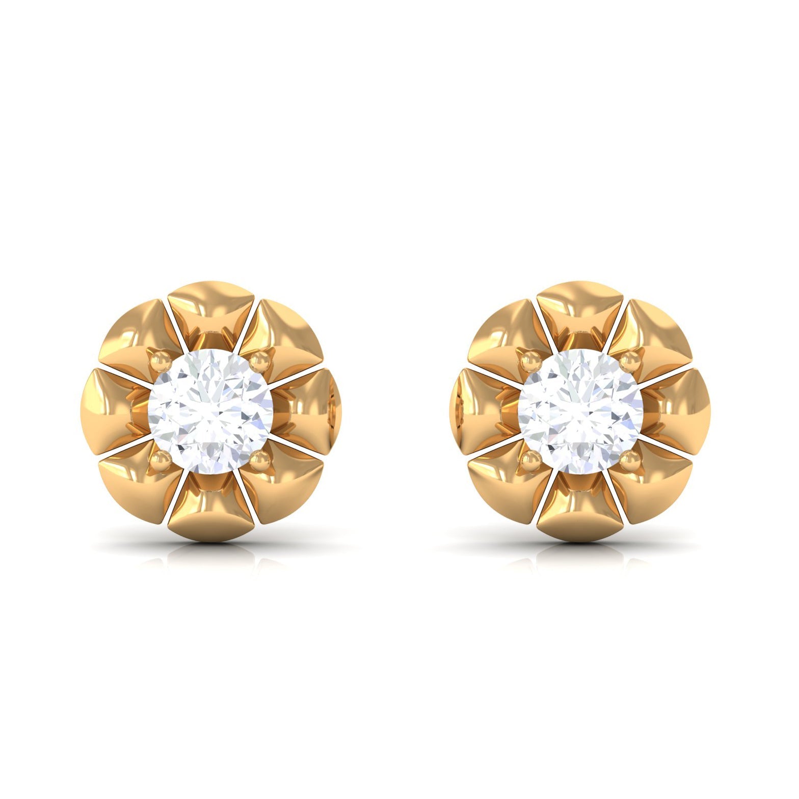 Round Diamond Floral Stud Earrings in Prong Setting