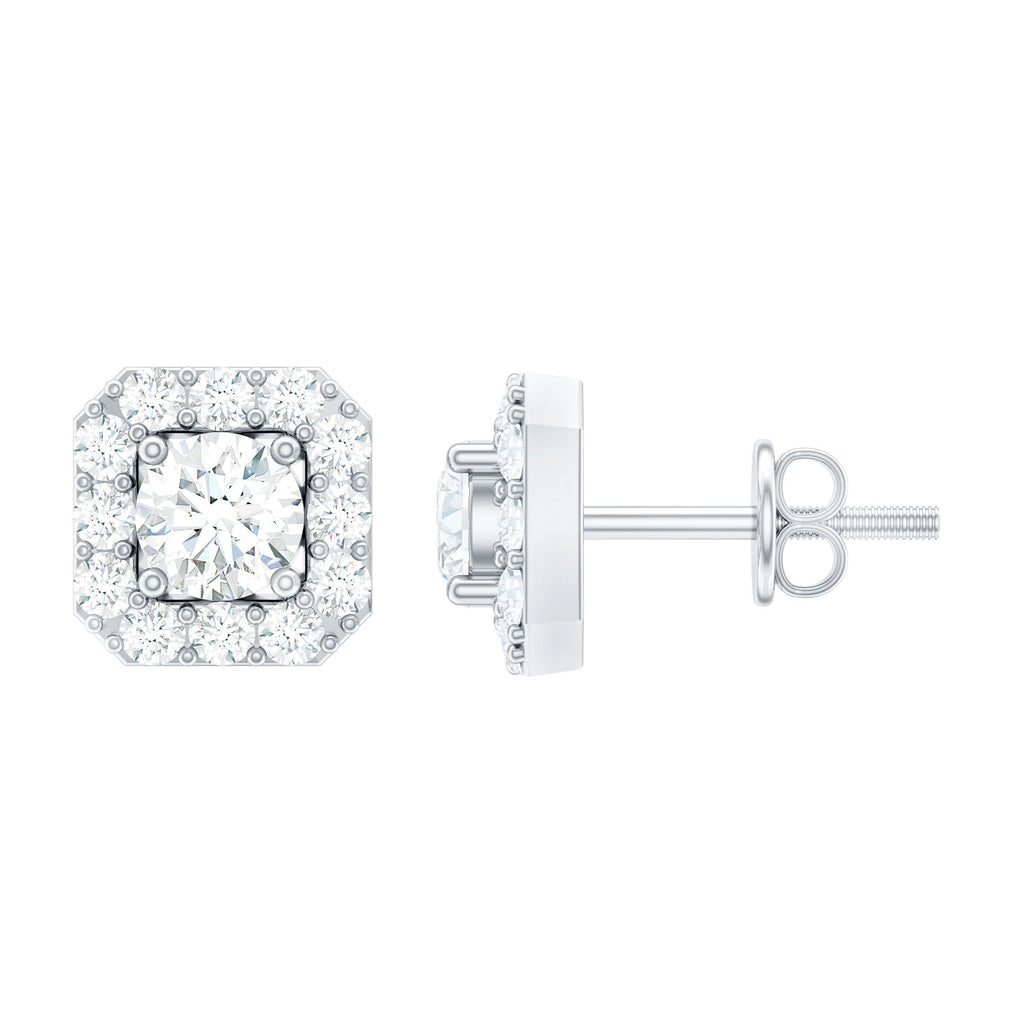 Minimalist Natural Diamond Halo Stud Earrings with Screw Back