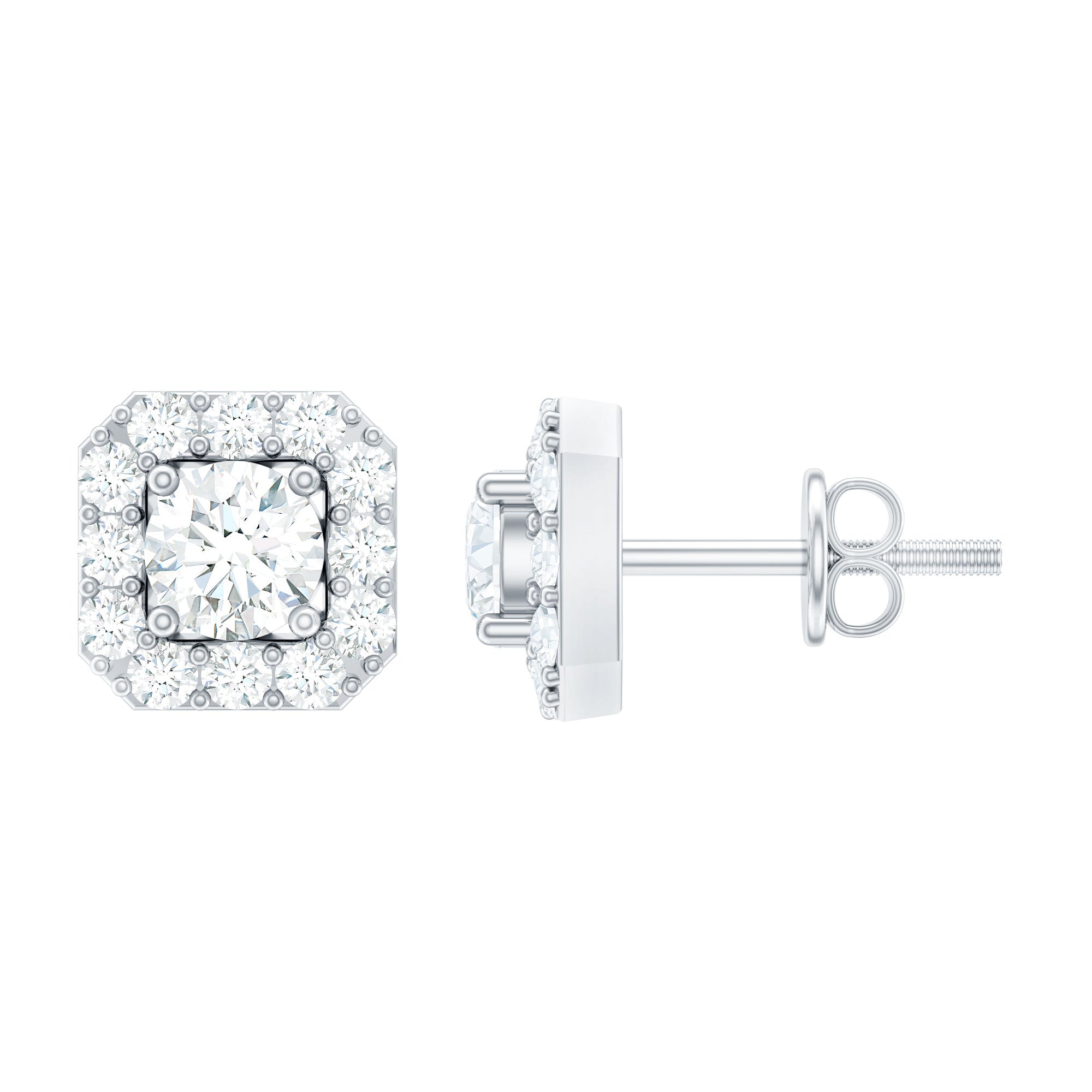Minimalist Natural Diamond Halo Stud Earrings with Screw Back