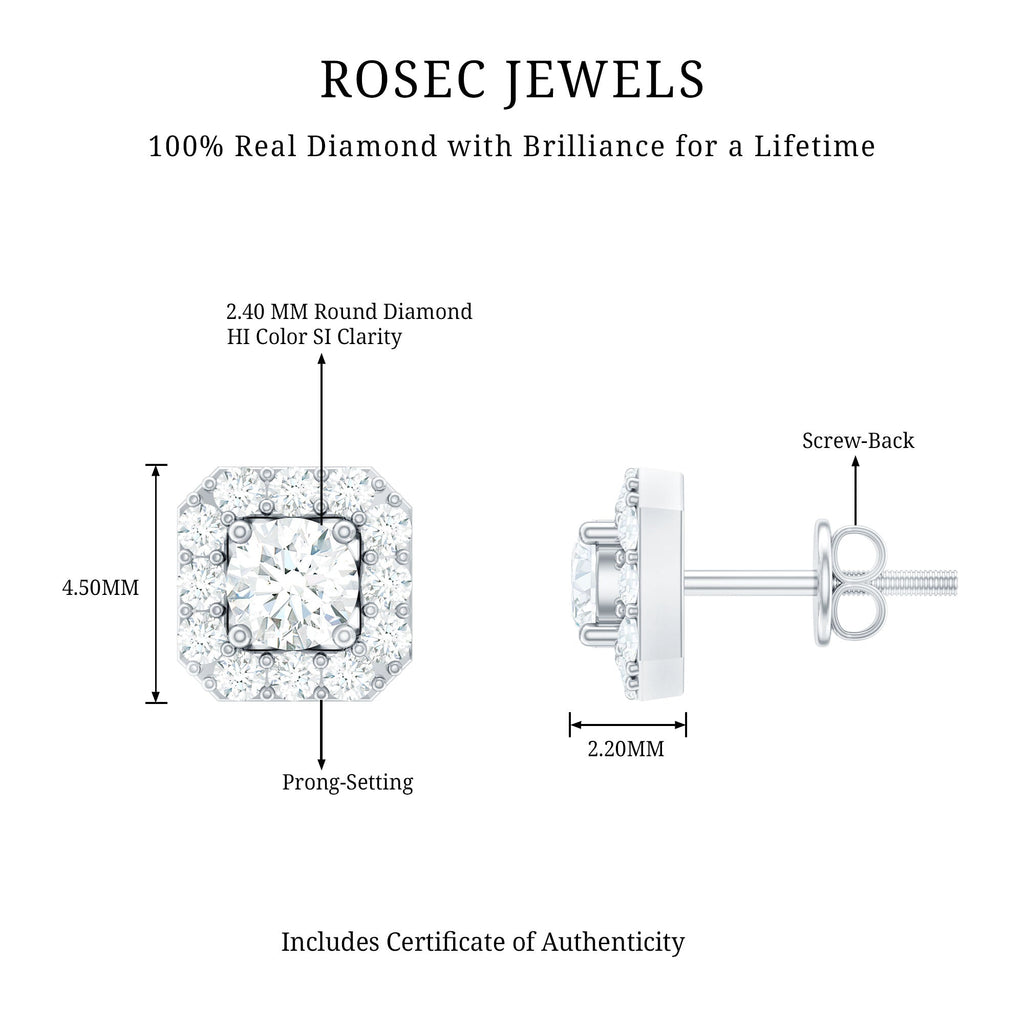 Minimalist Natural Diamond Halo Stud Earrings with Screw Back