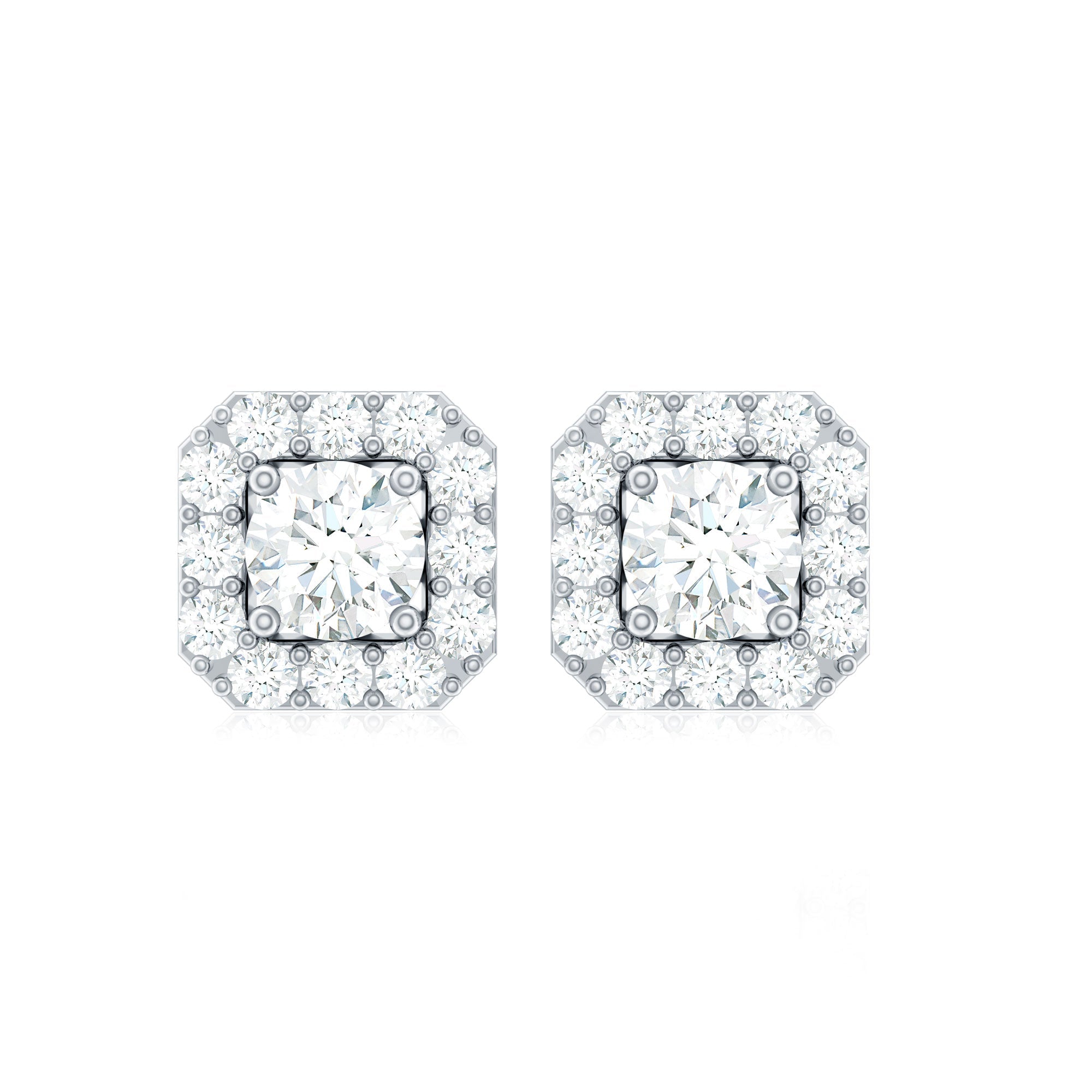 Minimalist Natural Diamond Halo Stud Earrings with Screw Back