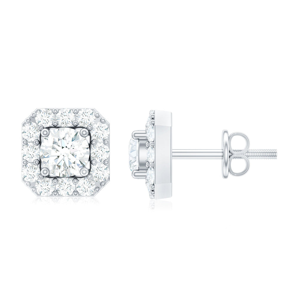 Minimalist Natural Diamond Halo Stud Earrings with Screw Back