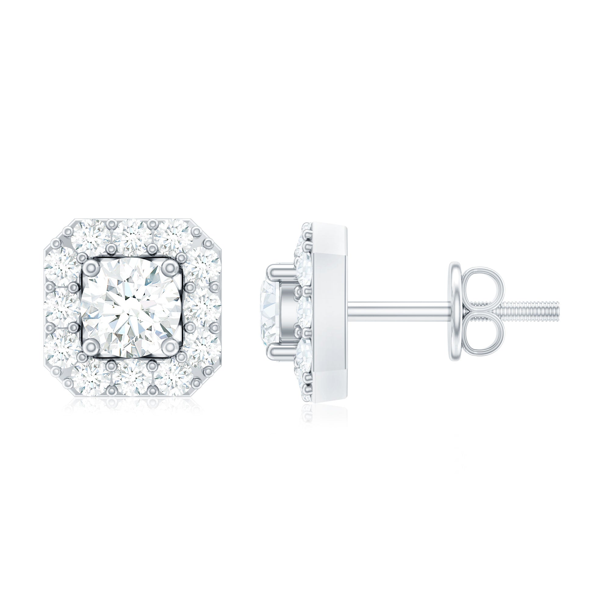 Minimalist Natural Diamond Halo Stud Earrings with Screw Back