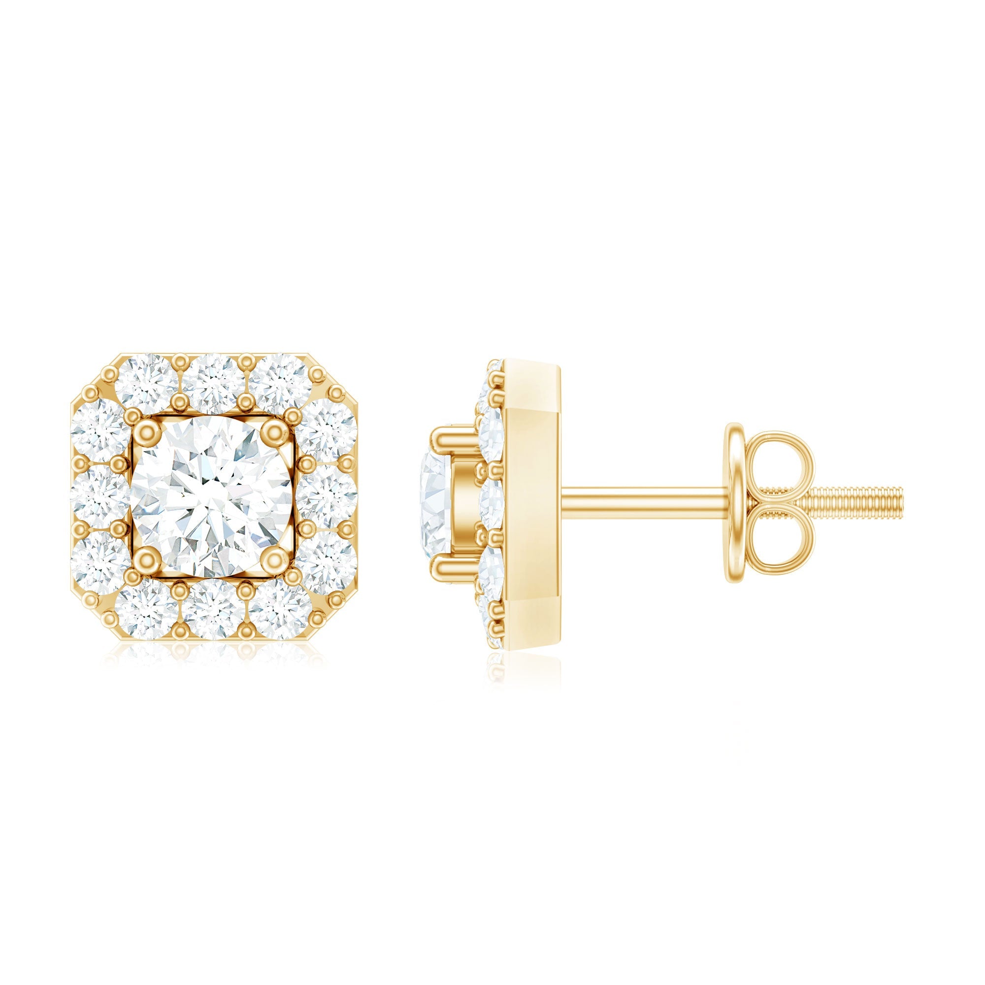 Minimalist Natural Diamond Halo Stud Earrings with Screw Back