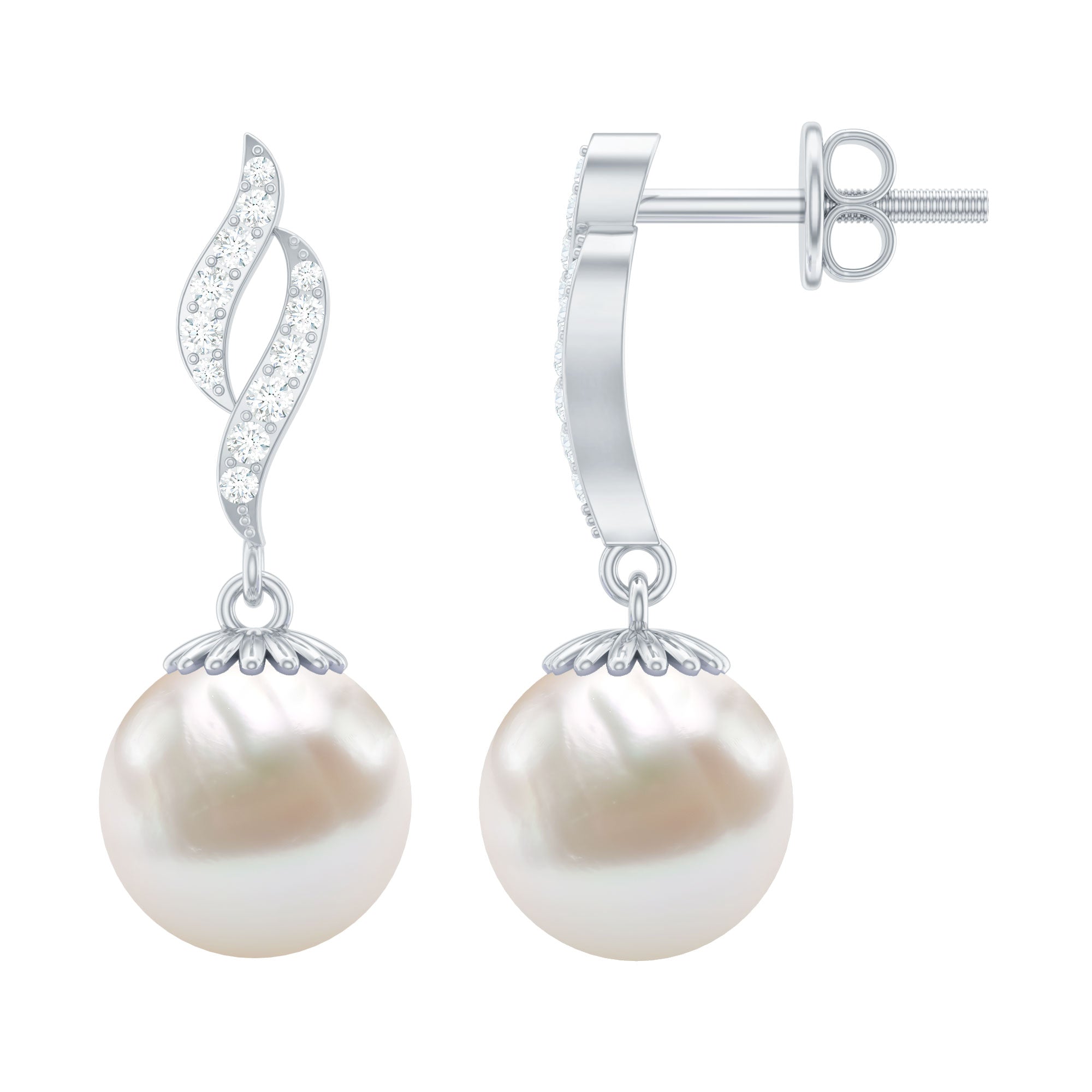 14.9 Carat Freshwater Pearl Drop Earrings with Diamond Accents