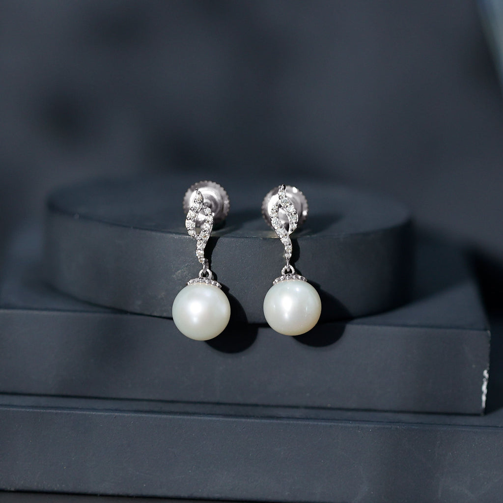 14.9 Carat Freshwater Pearl Drop Earrings with Diamond Accents