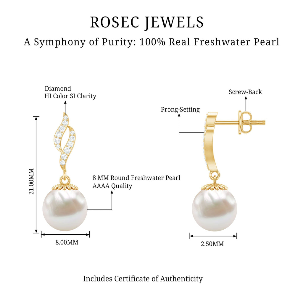 14.9 Carat Freshwater Pearl Drop Earrings with Diamond Accents