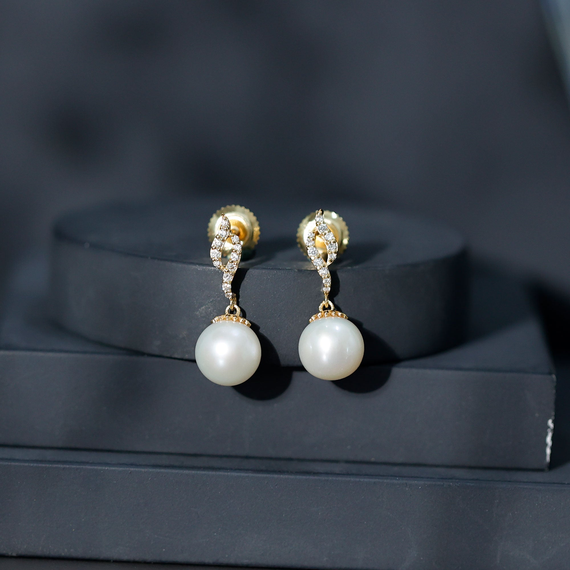 14.9 Carat Freshwater Pearl Drop Earrings with Diamond Accents