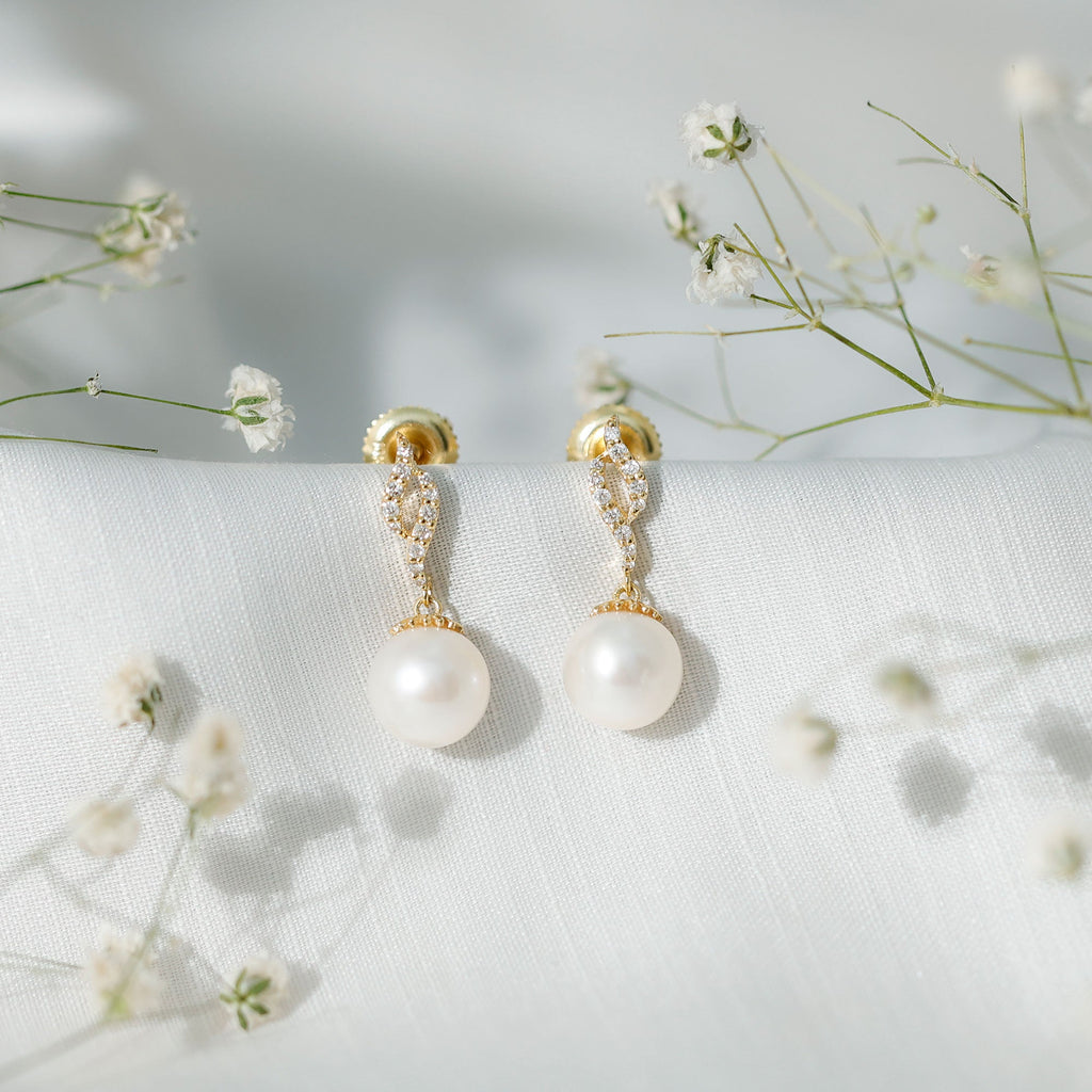 14.9 Carat Freshwater Pearl Drop Earrings with Diamond Accents