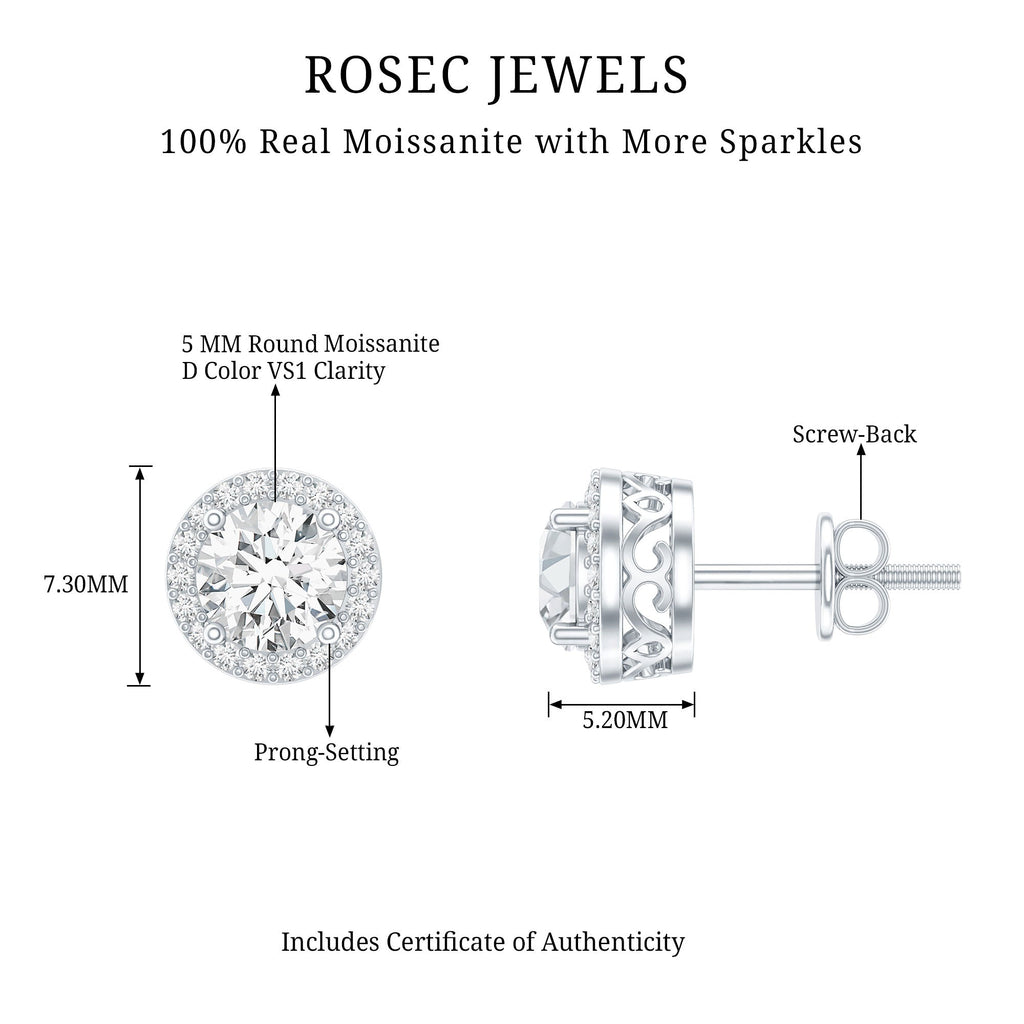 3 CT Round Moissanite Halo Stud Earrings With Certification