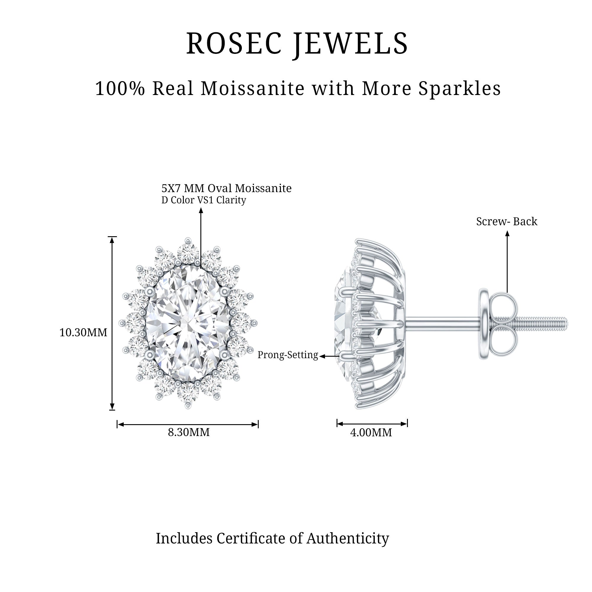 1.9 Carat Oval Moissanite Classic Stud Earrings With Halo