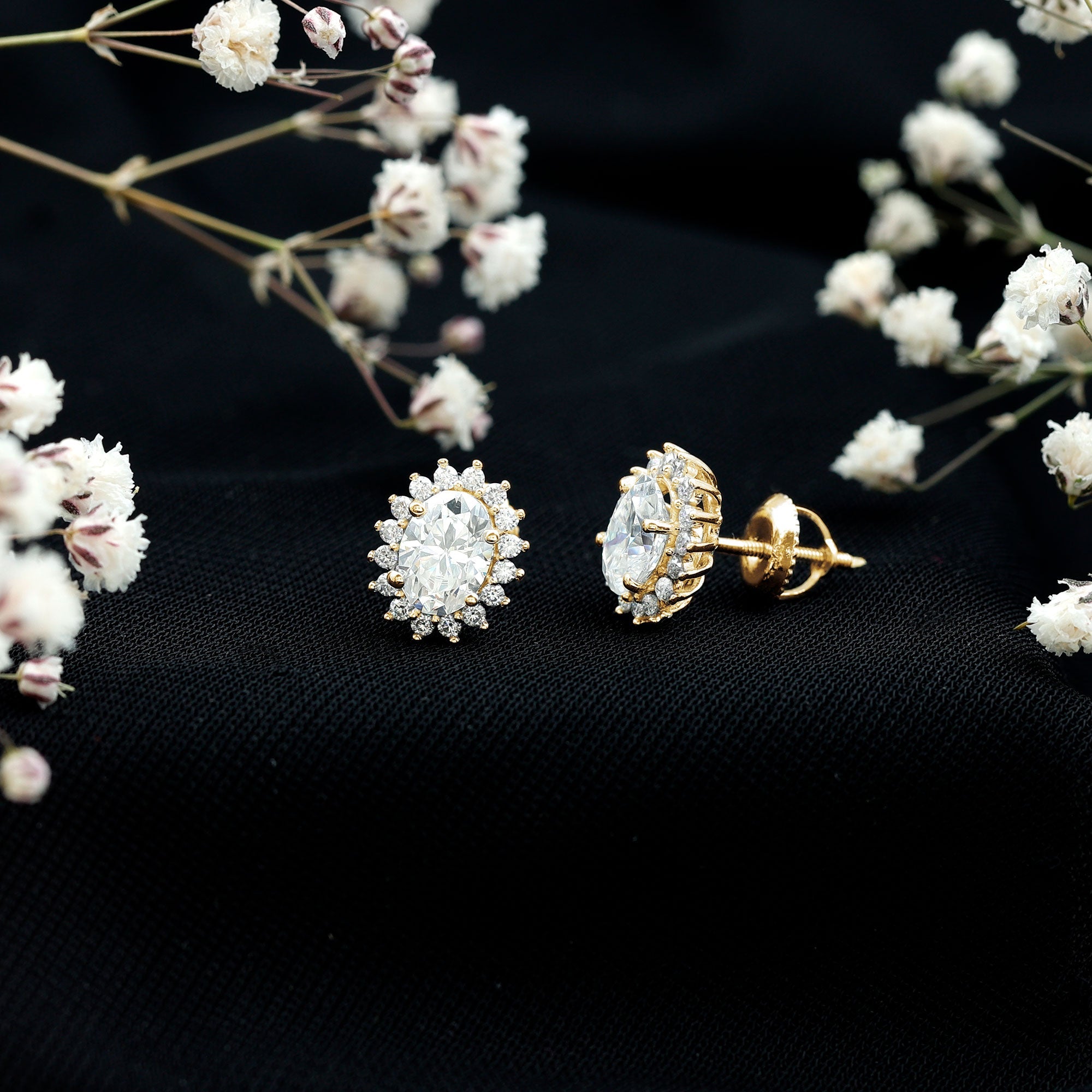 1.9 Carat Oval Moissanite Classic Stud Earrings With Halo