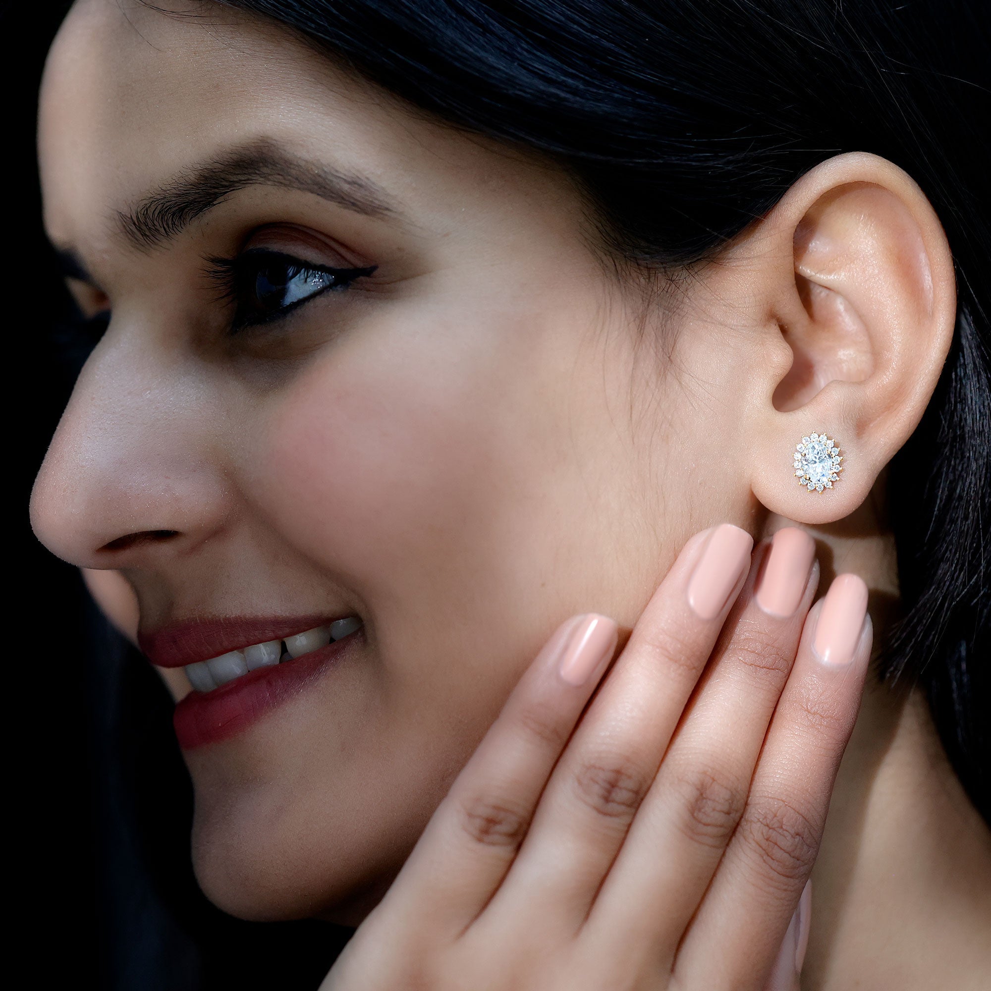 1.9 Carat Oval Moissanite Classic Stud Earrings With Halo