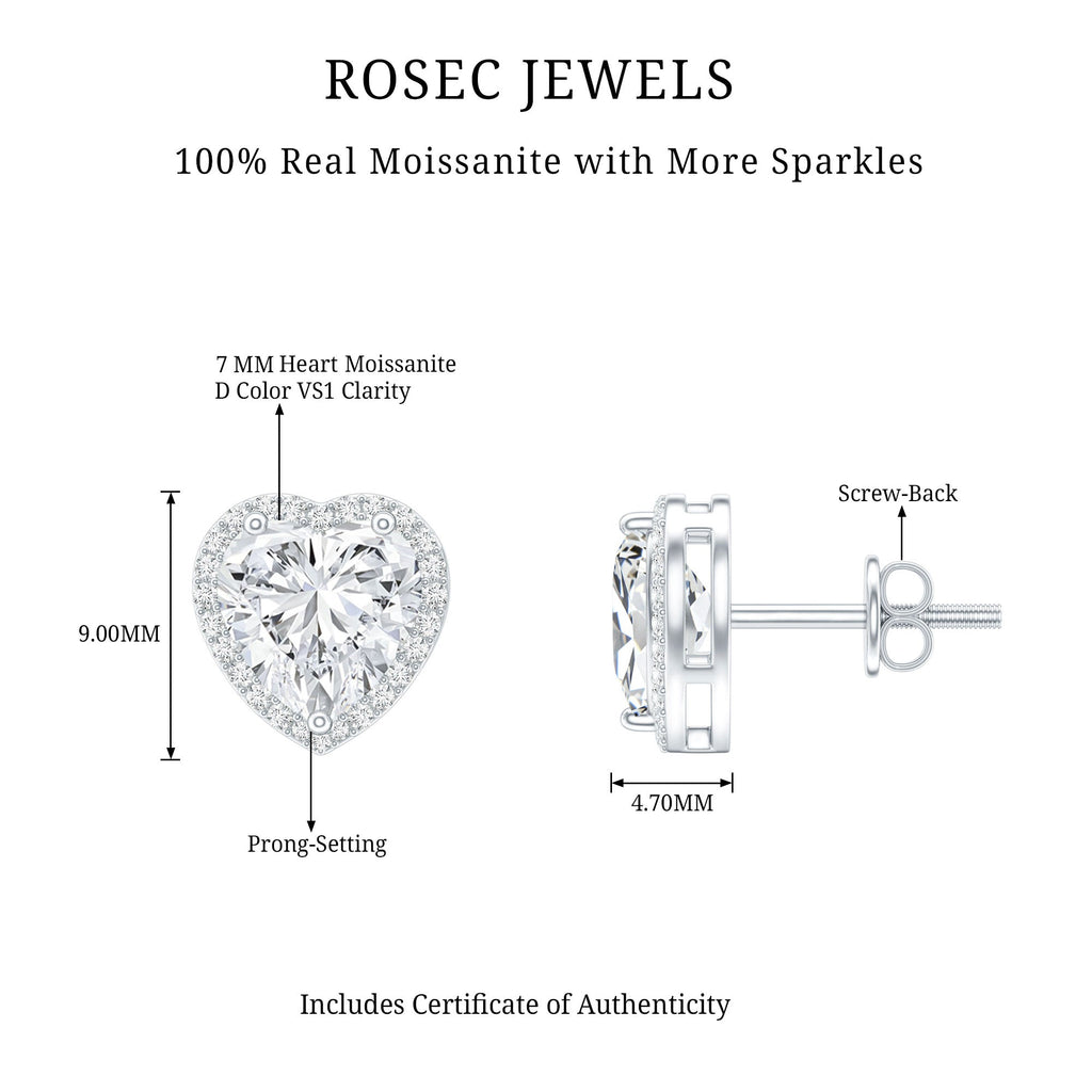 Certified Moissanite Heart Stud Earrings with Halo