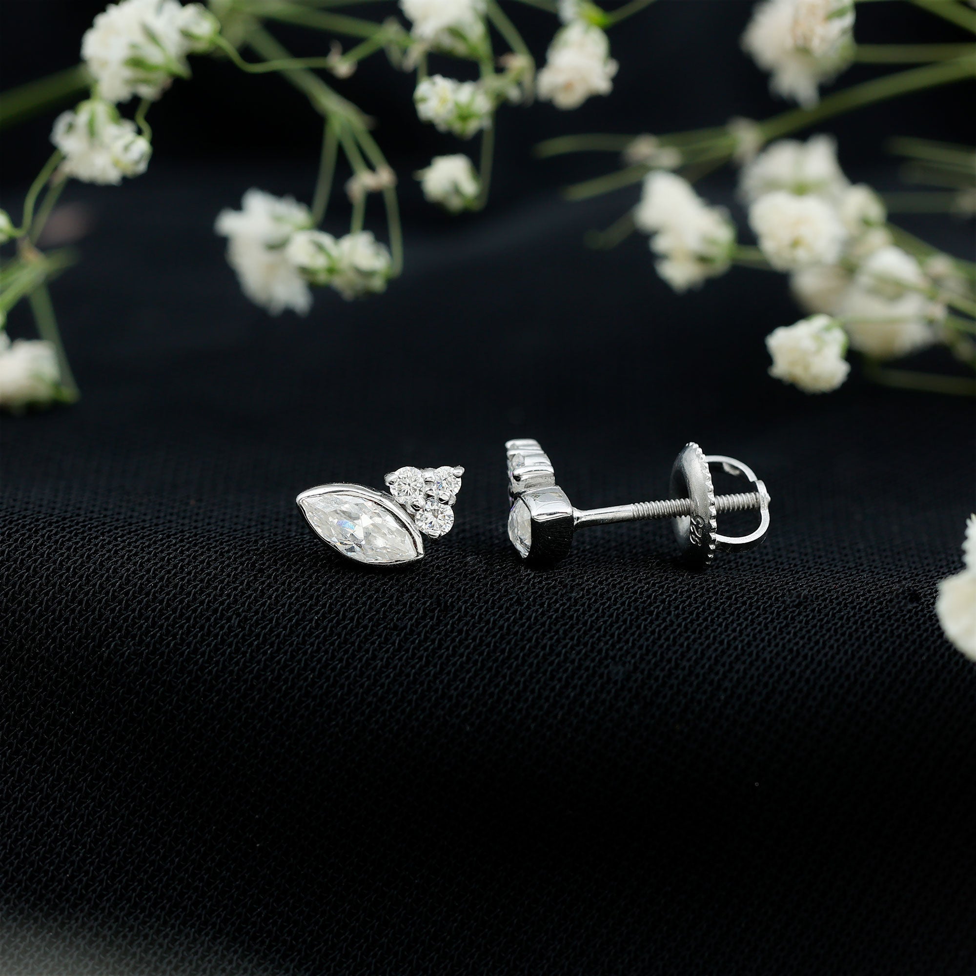 Marquise Shape Moissanite Stud Earrings with Screw Back