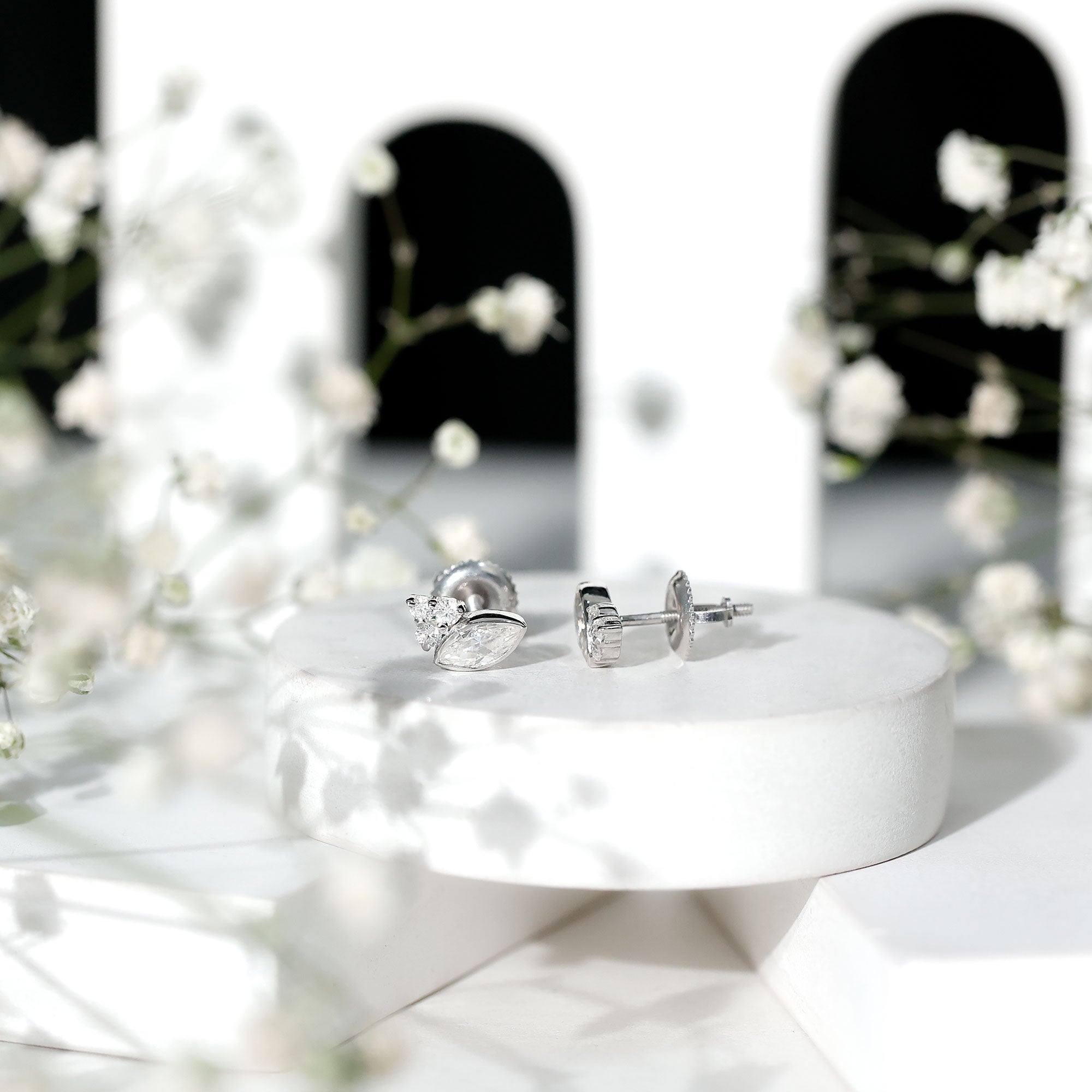 Marquise Shape Moissanite Stud Earrings with Screw Back