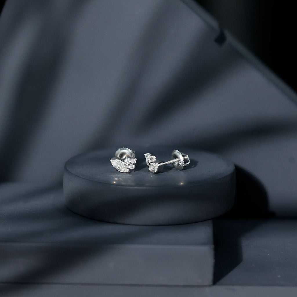 Marquise Shape Moissanite Stud Earrings with Screw Back