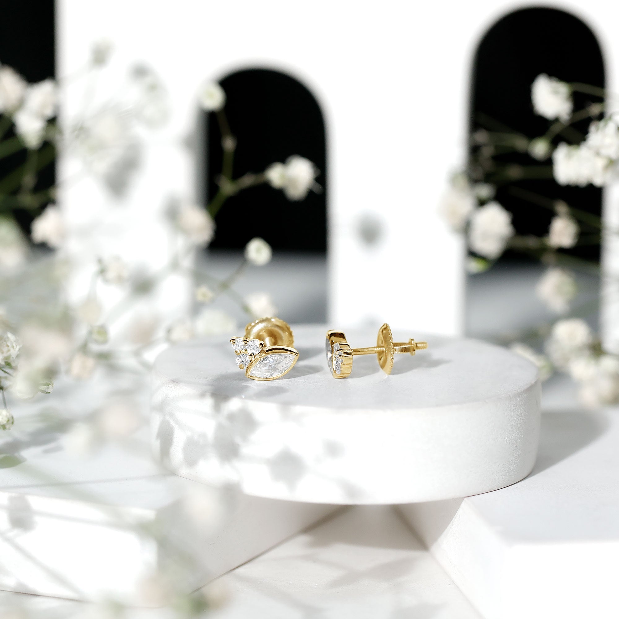 Marquise Shape Moissanite Stud Earrings with Screw Back