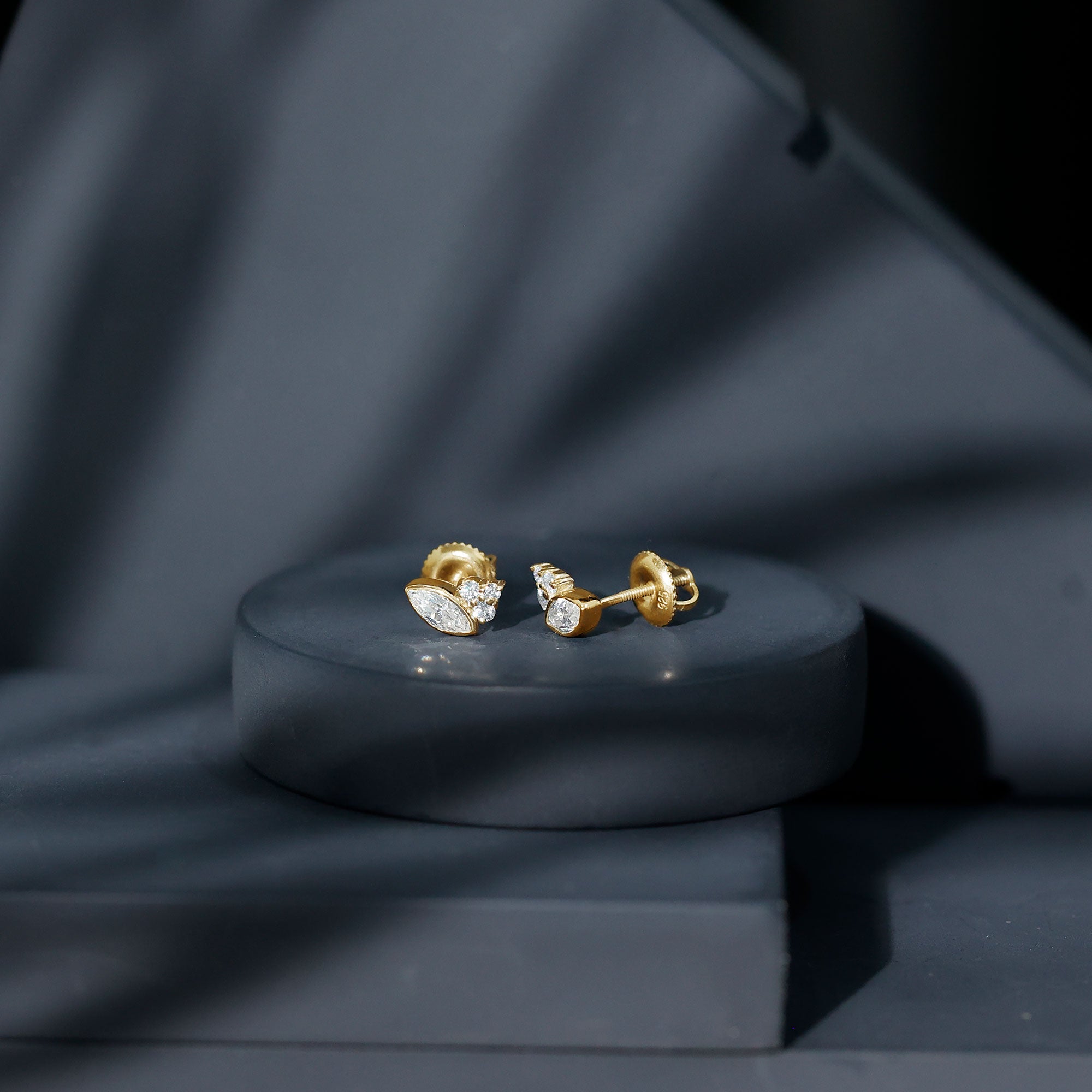 Marquise Shape Moissanite Stud Earrings with Screw Back