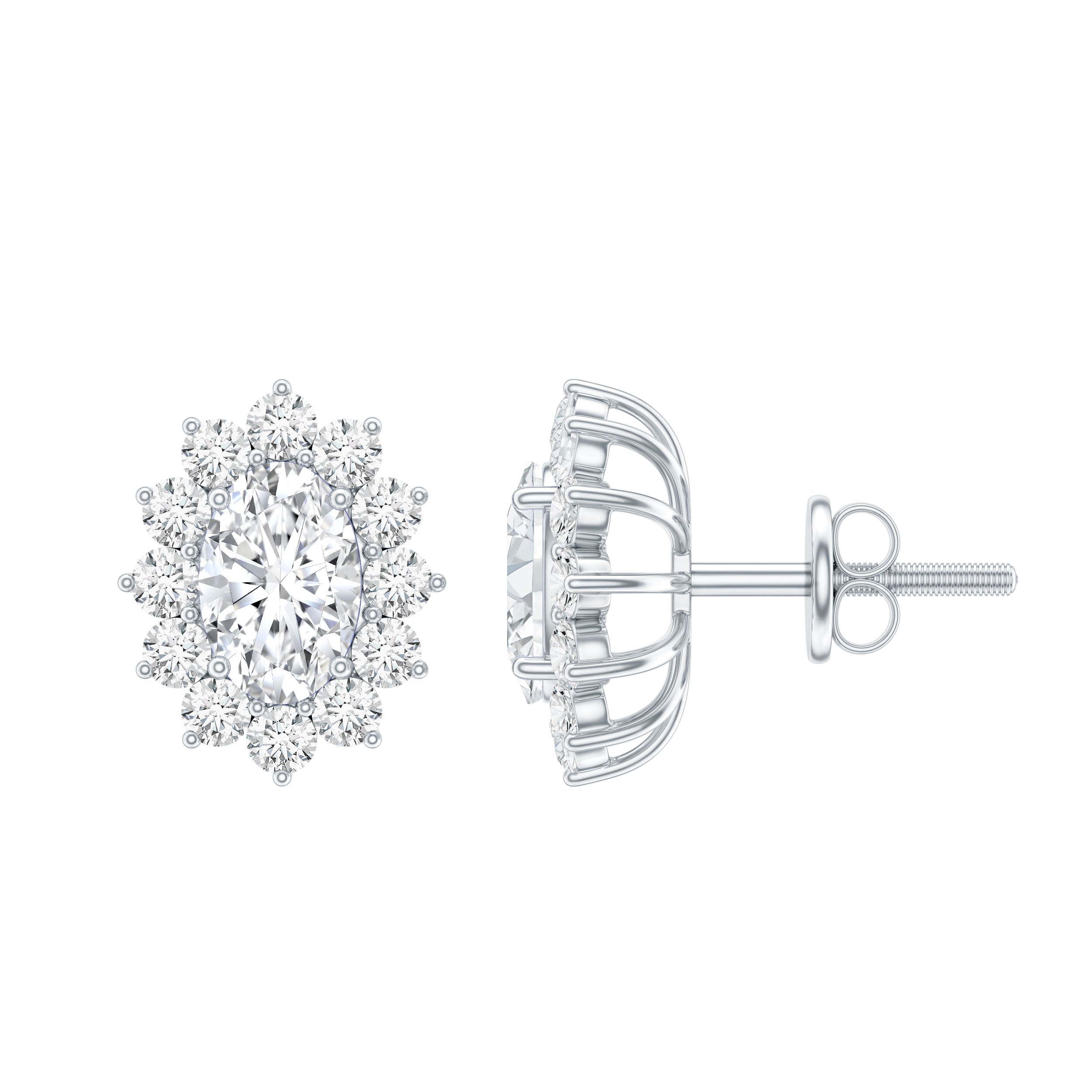 Certified Moissanite Oval Stud Earrings with Halo
