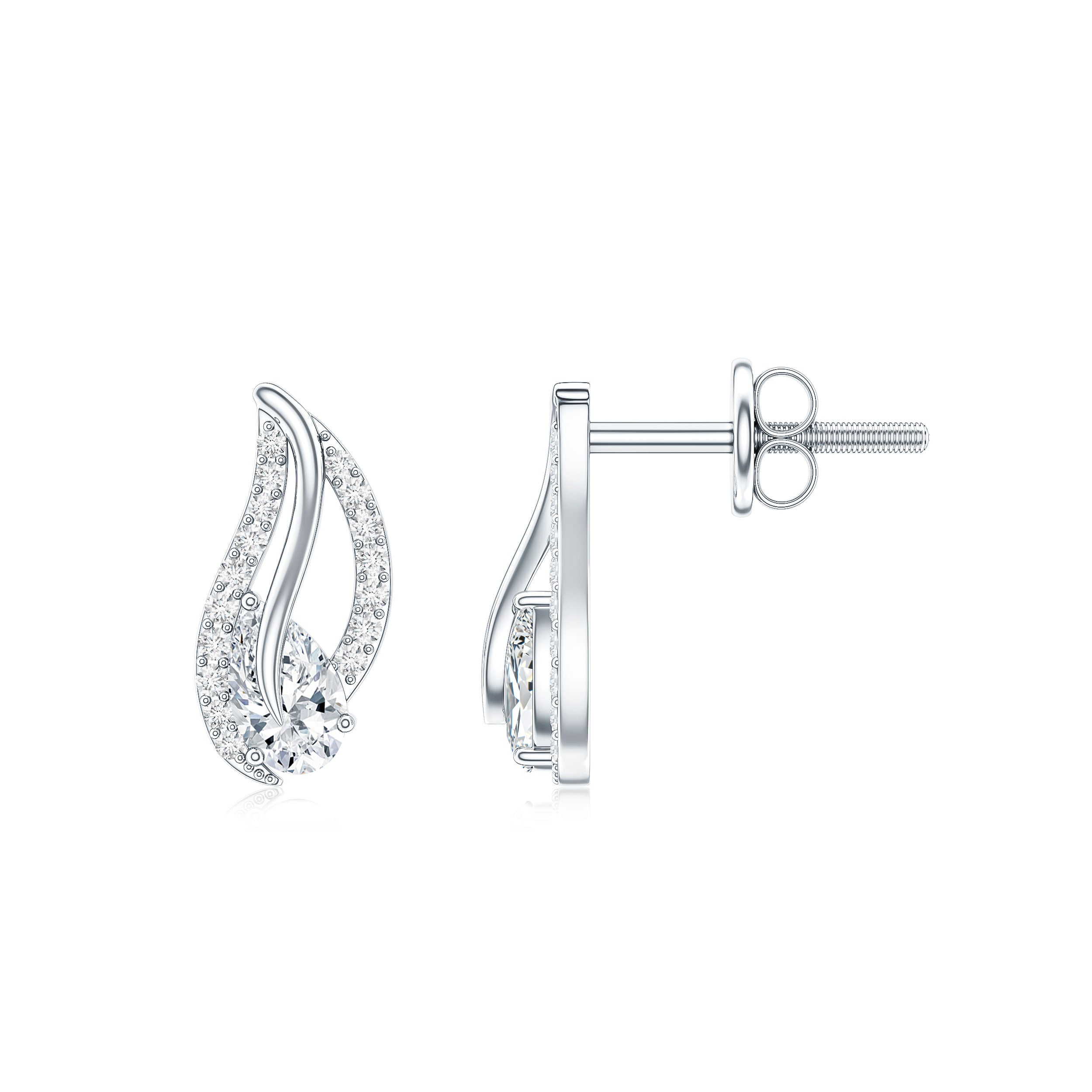 Certified Moissanite Leaf Stud Earrings with Screw Back