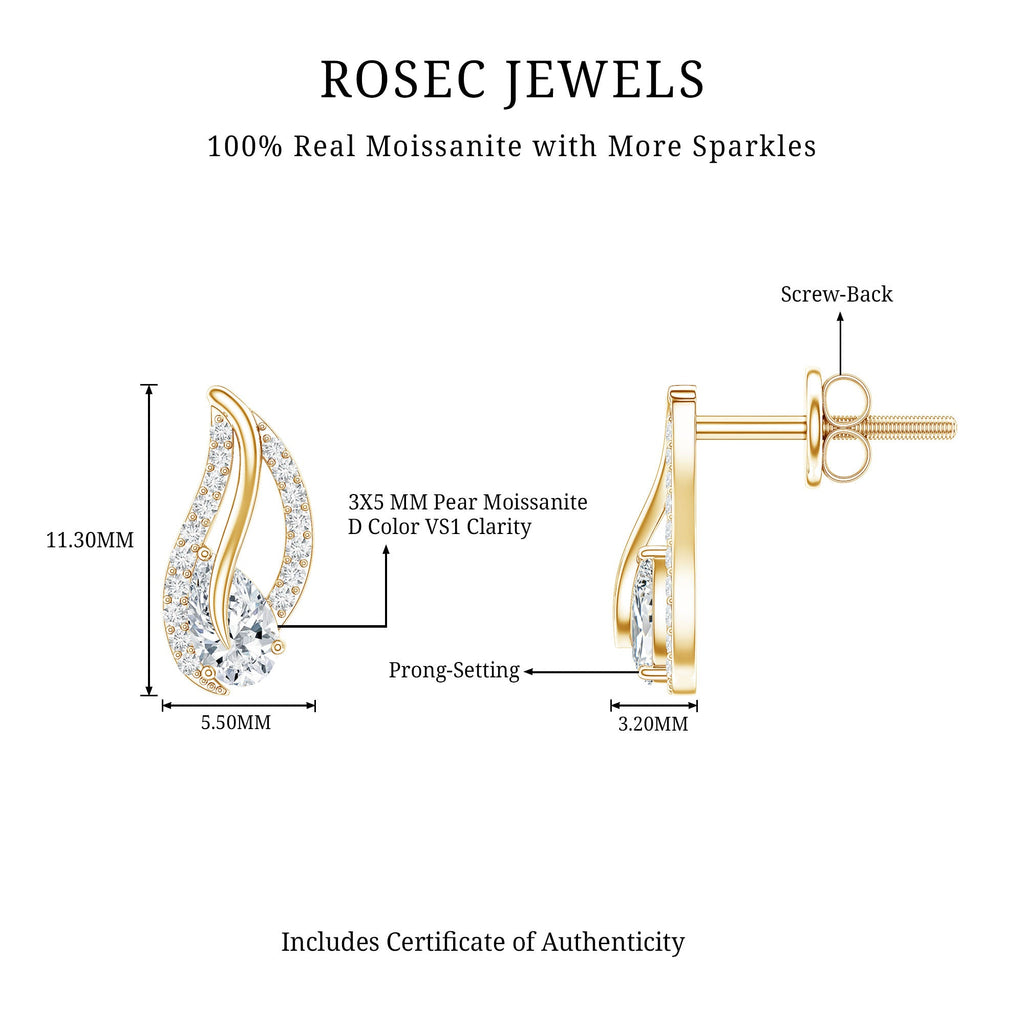 Certified Moissanite Leaf Stud Earrings with Screw Back