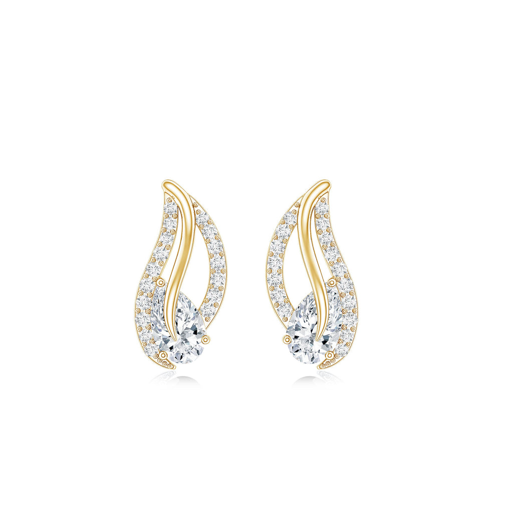 Certified Moissanite Leaf Stud Earrings with Screw Back
