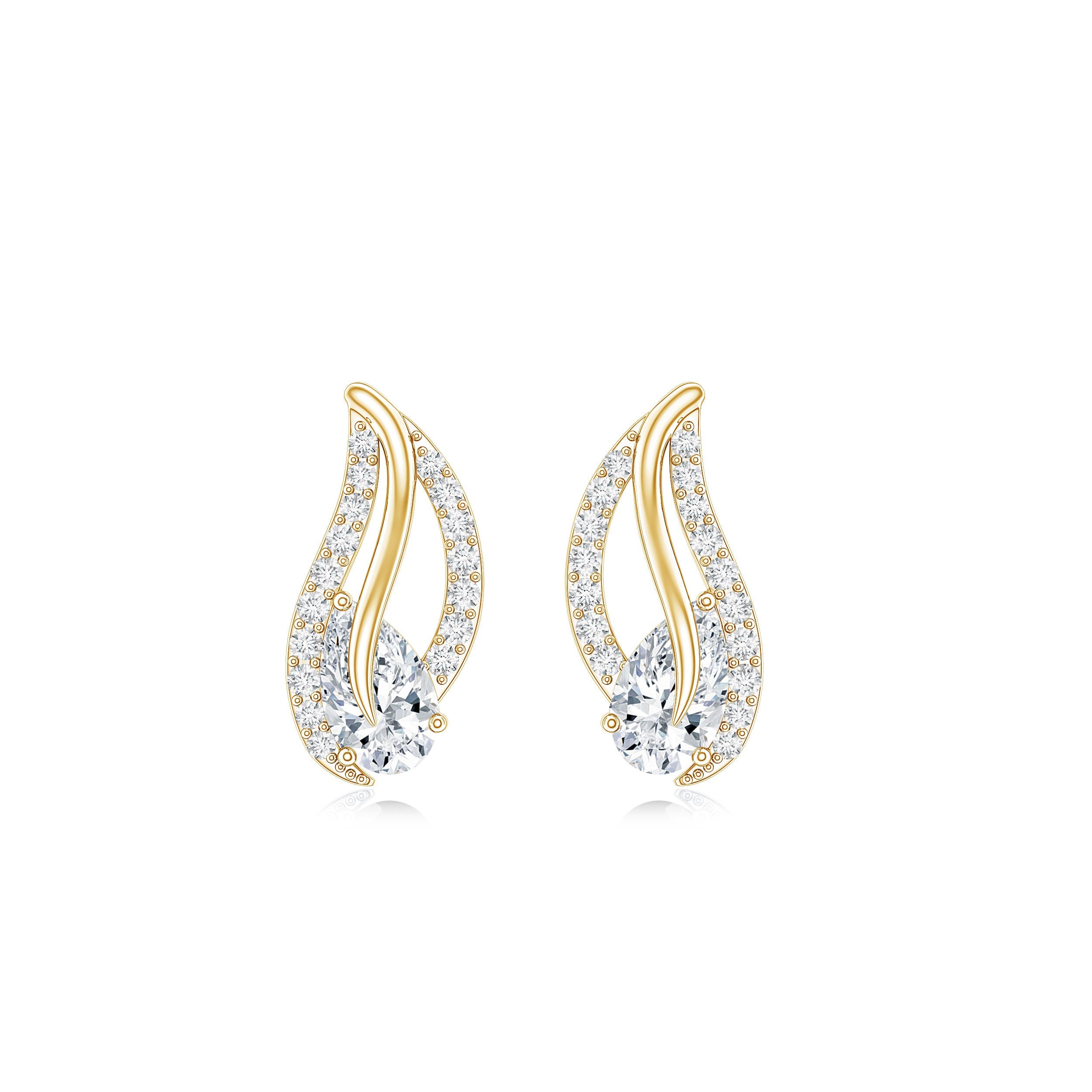 Certified Moissanite Leaf Stud Earrings with Screw Back