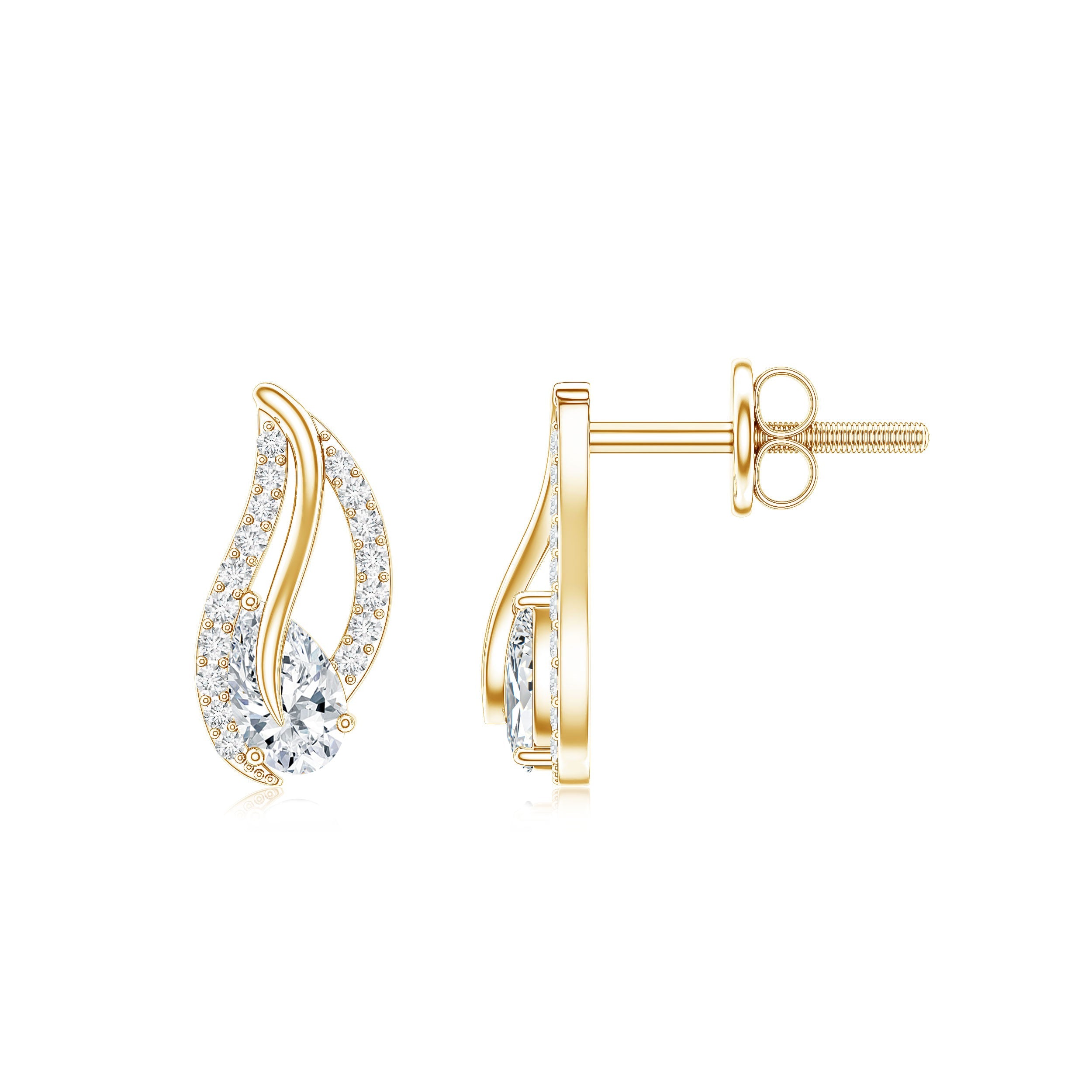 Certified Moissanite Leaf Stud Earrings with Screw Back