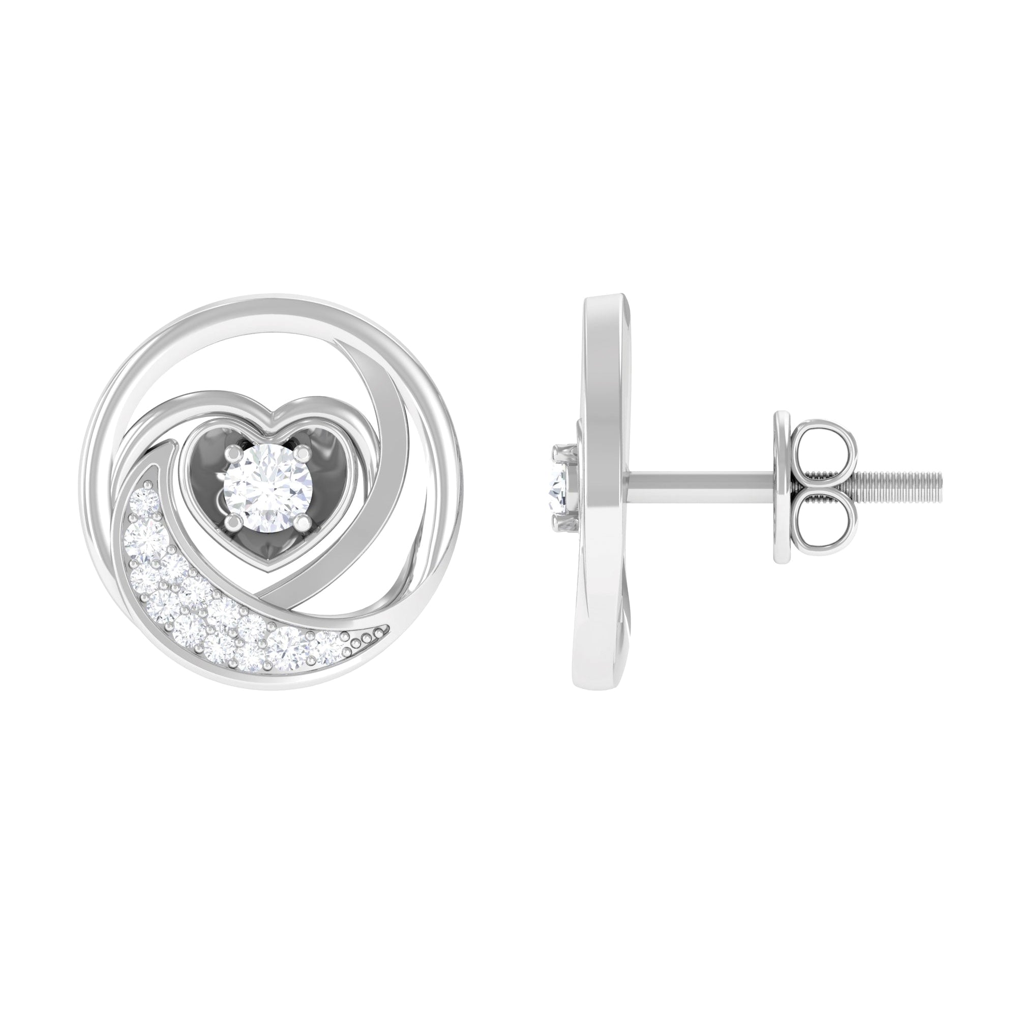 Certified Moissanite Heart Stud Earrings for Women
