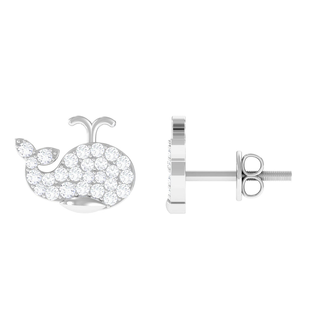 Cute Moissanite Fish Earrings with Screw Back