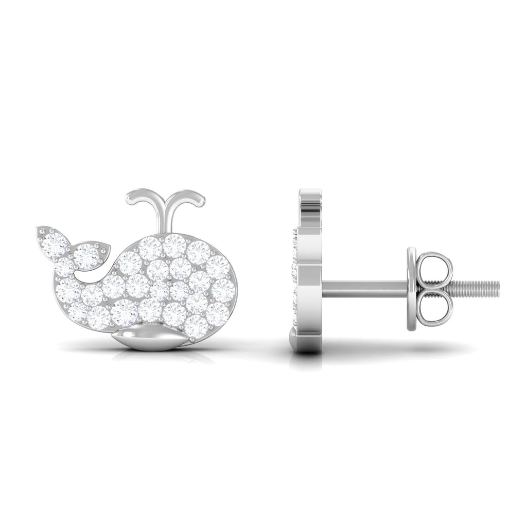 Cute Moissanite Fish Earrings with Screw Back