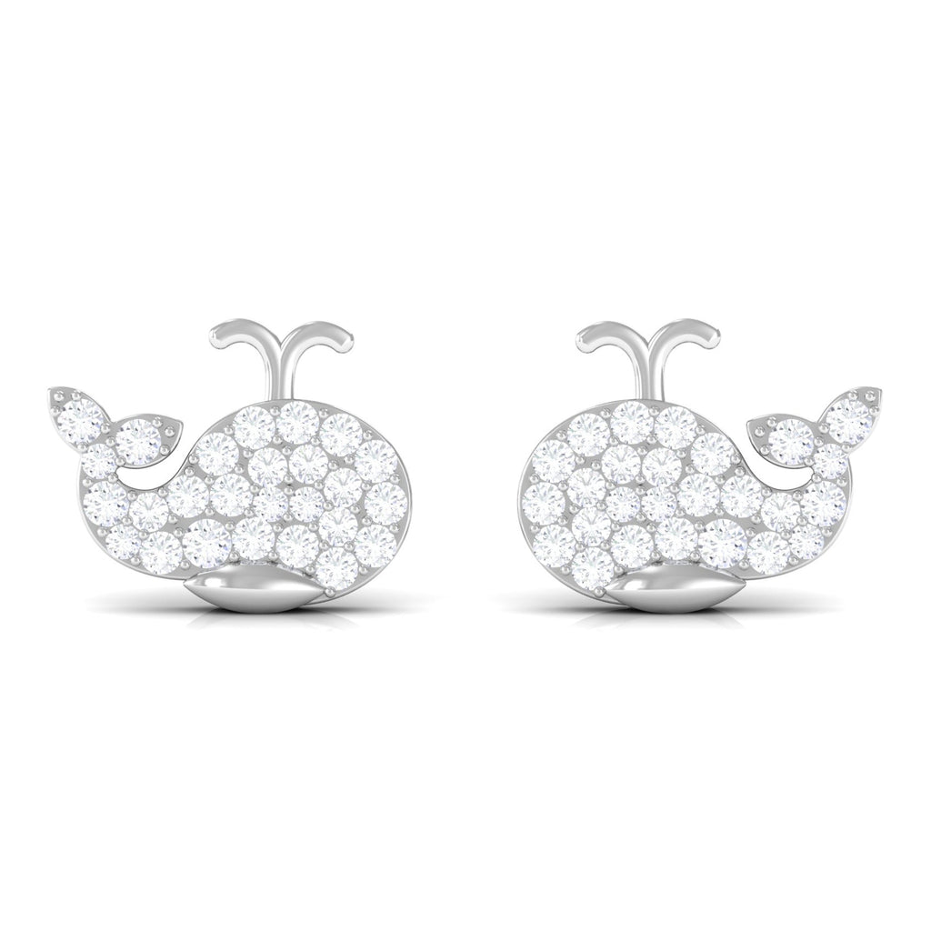 Cute Moissanite Fish Earrings with Screw Back
