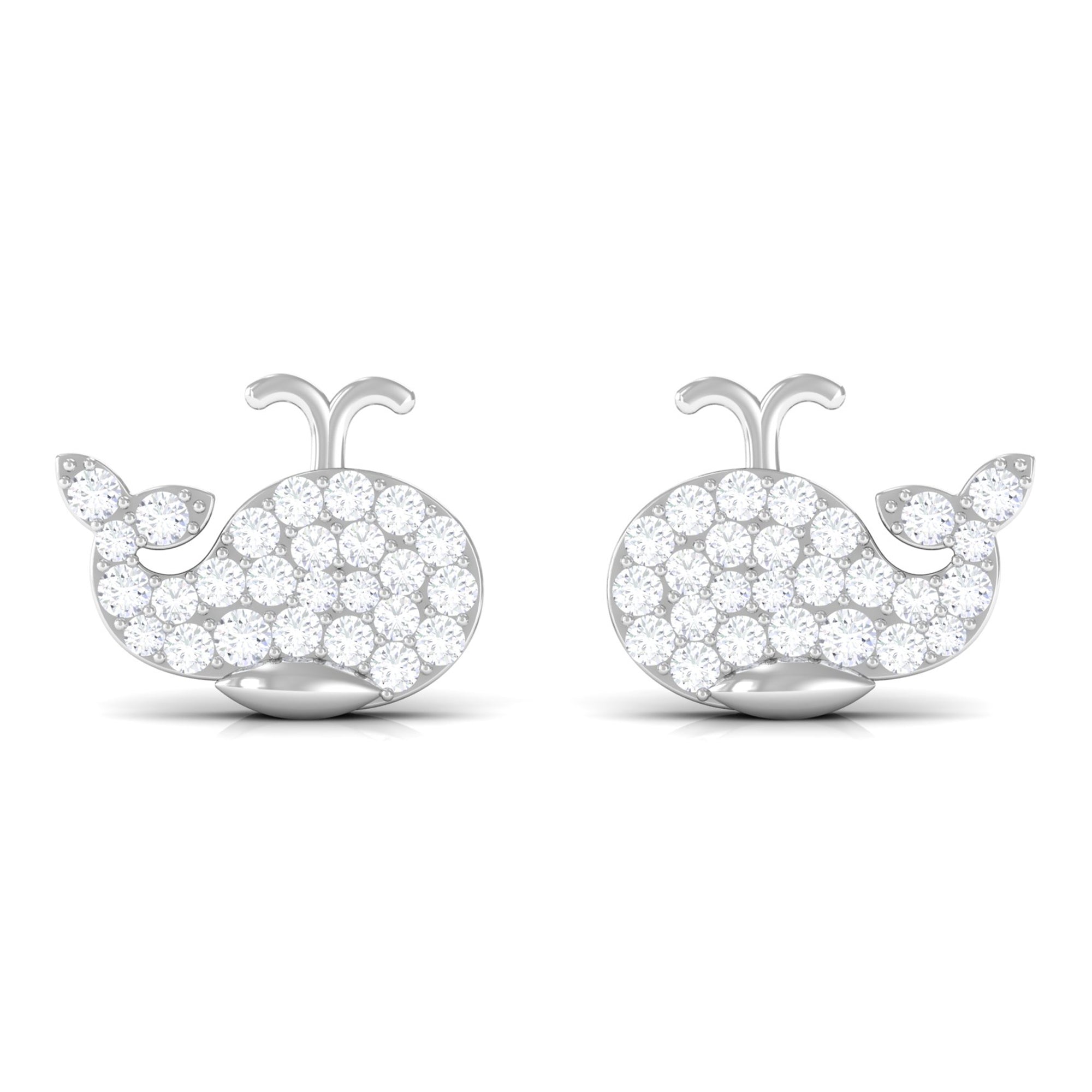 Cute Moissanite Fish Earrings with Screw Back