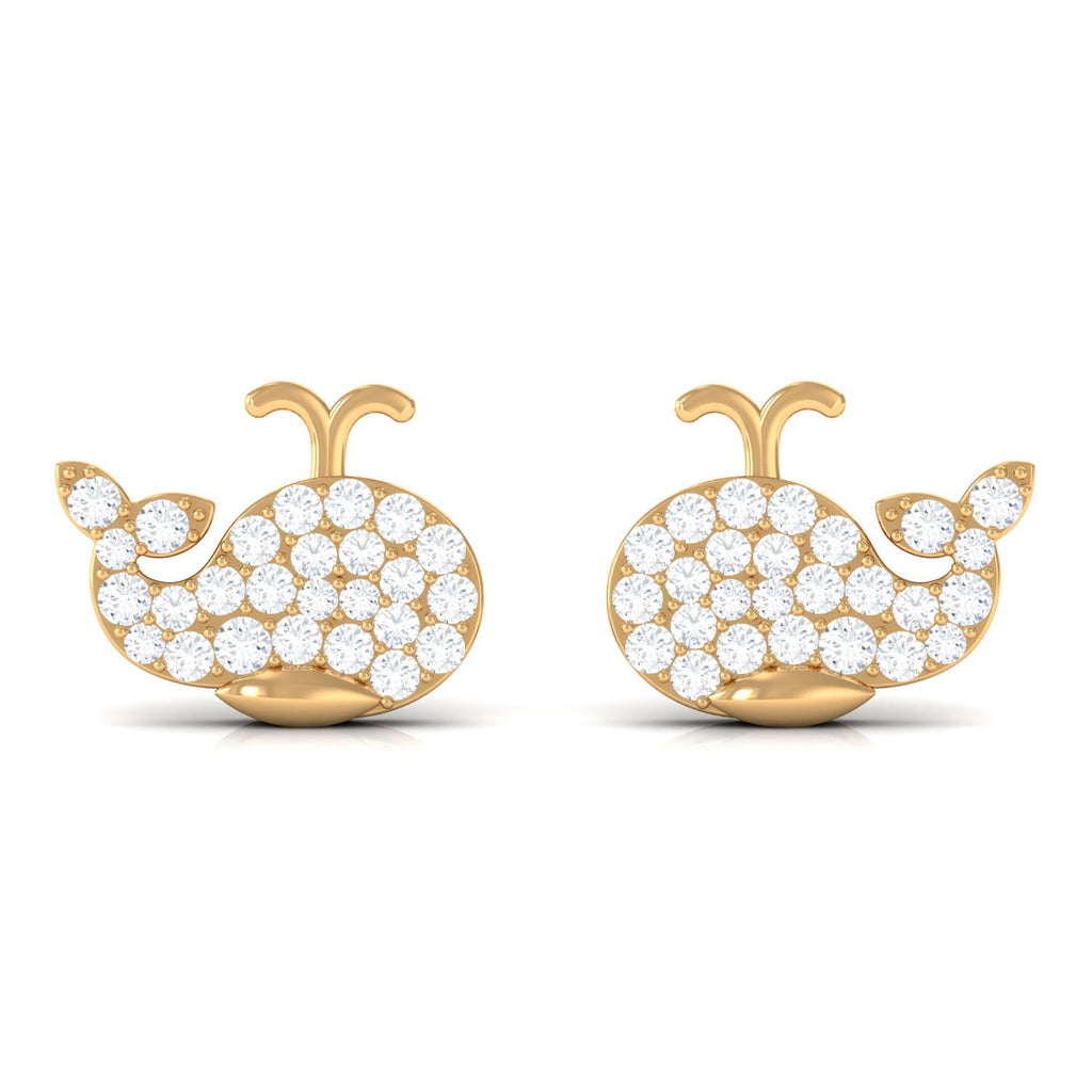 Cute Moissanite Fish Earrings with Screw Back
