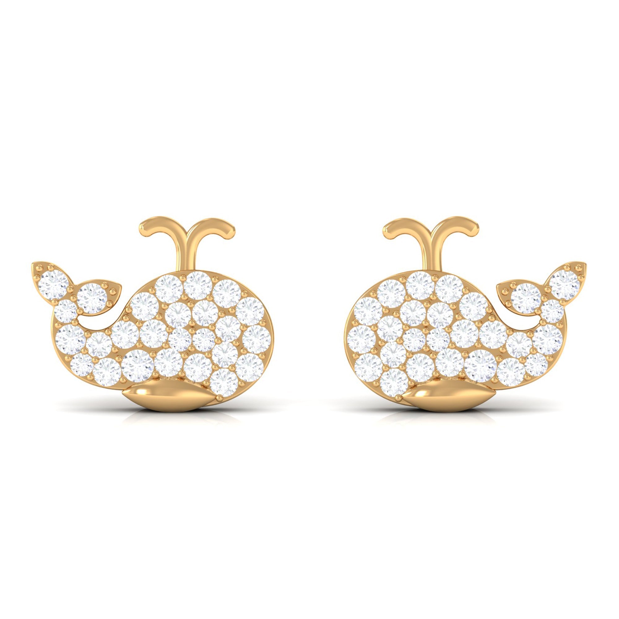 Cute Moissanite Fish Earrings with Screw Back