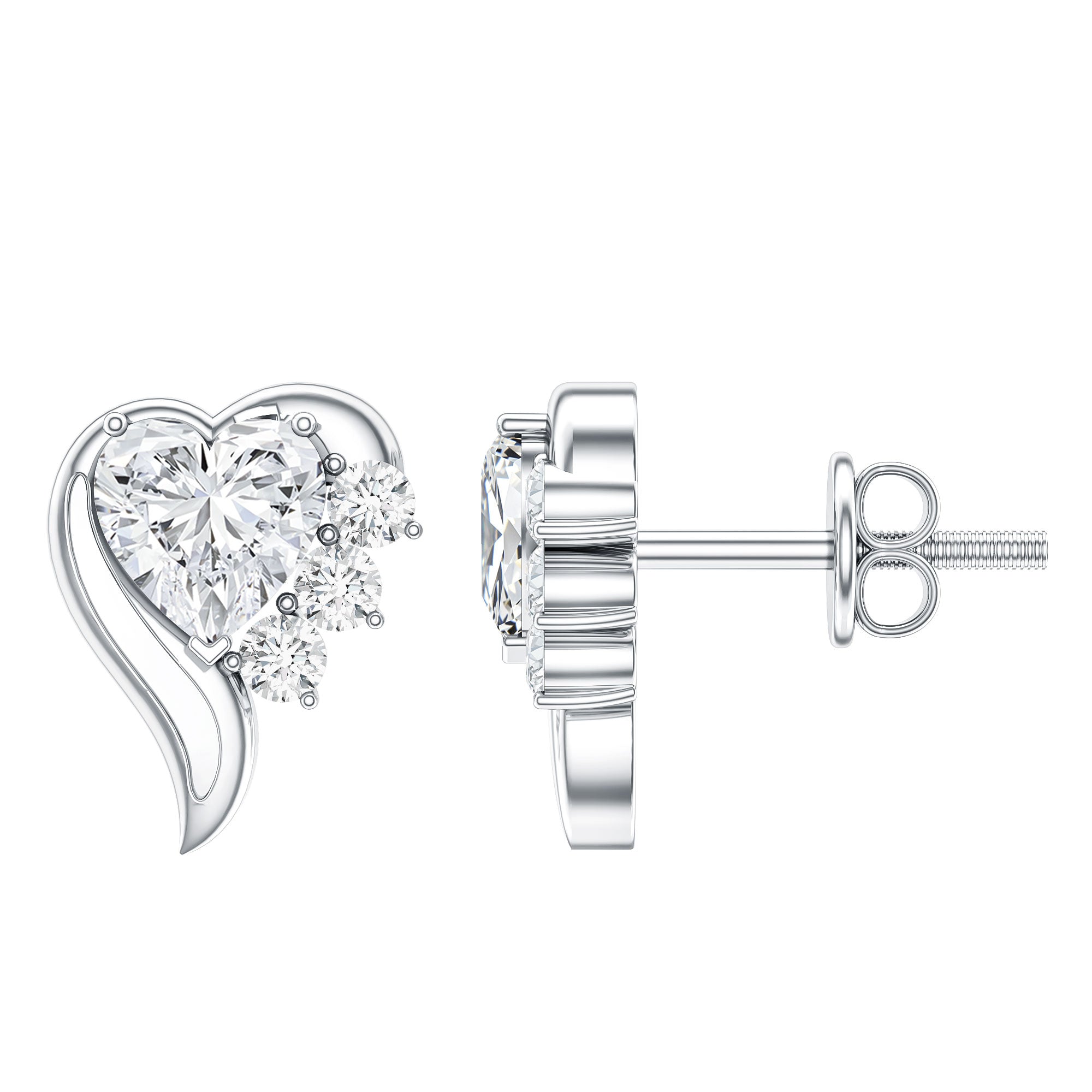 Heart Shape Moissanite Stud Earrings with Screw Back