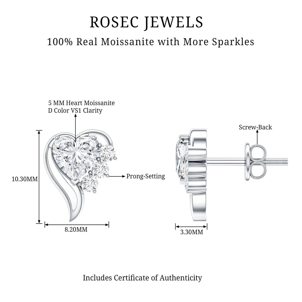 Heart Shape Moissanite Stud Earrings with Screw Back