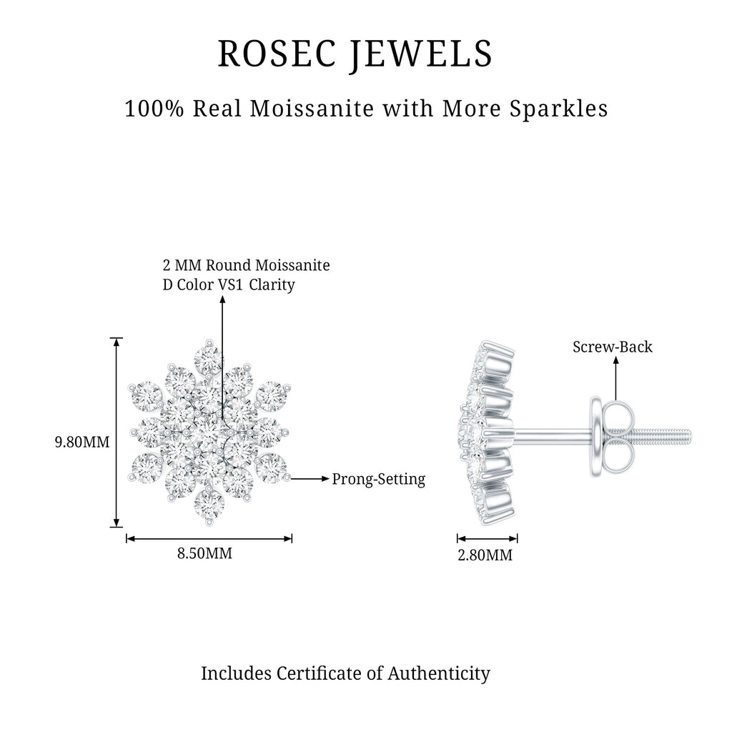 Certified Moissanite Cluster Stud Earrings for Women