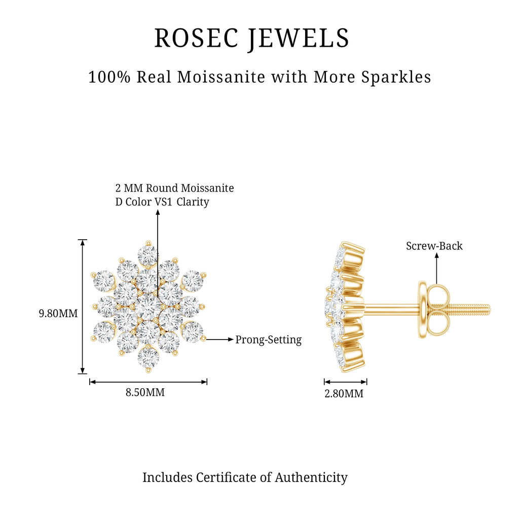 Certified Moissanite Cluster Stud Earrings for Women