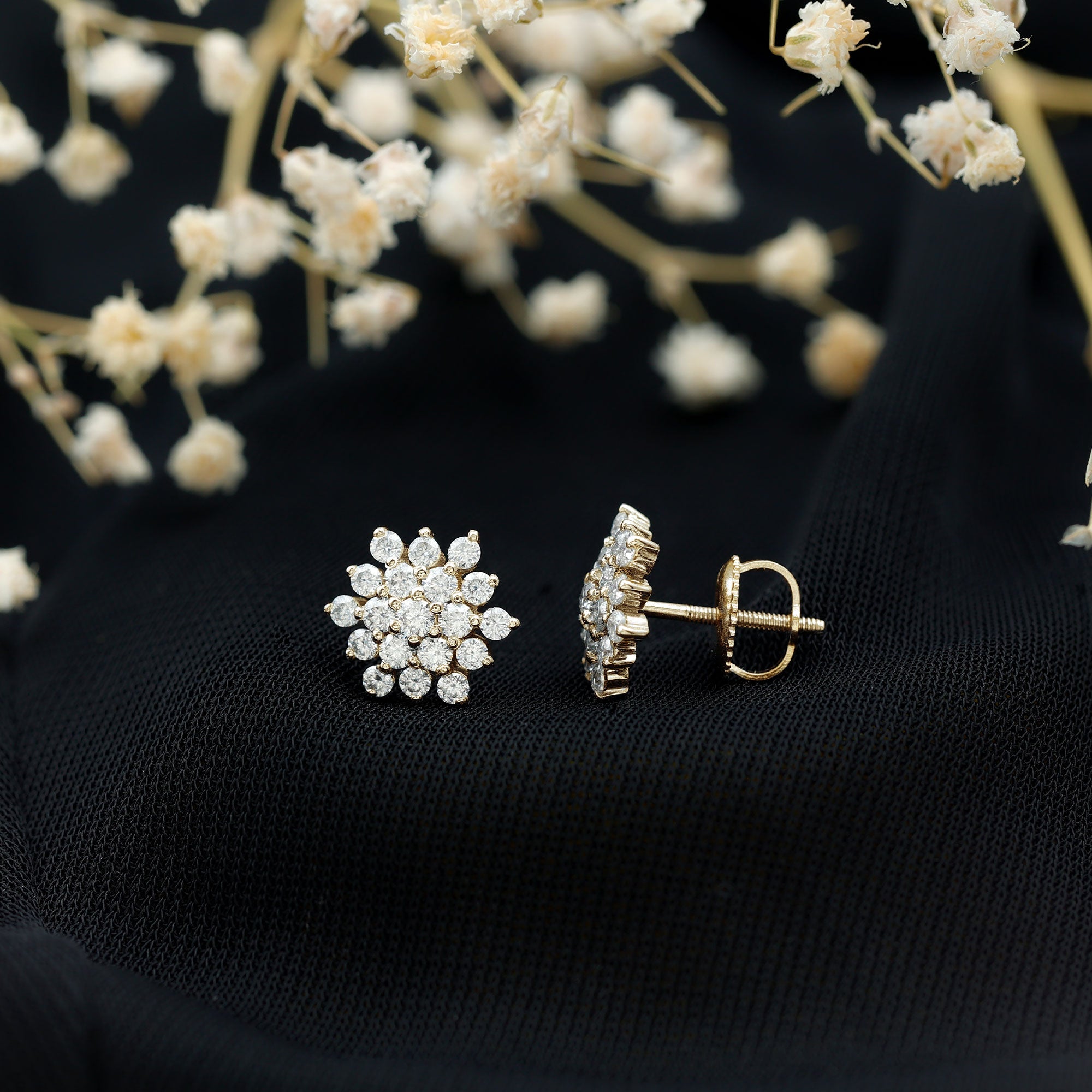 Certified Moissanite Cluster Stud Earrings for Women