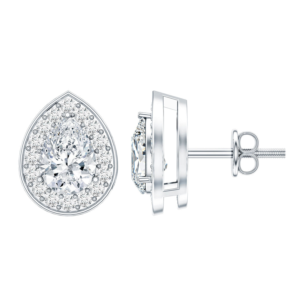 Certified Pear Shape Moissanite Teardrop Earrings with Halo